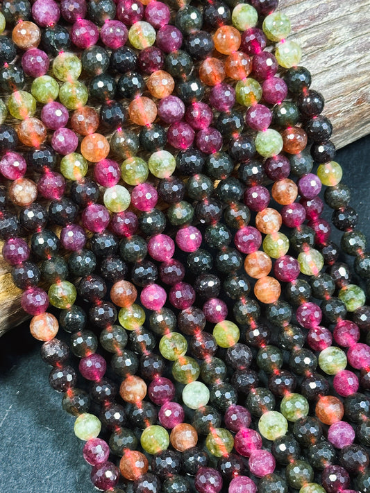 NATURAL Tourmaline Gemstone Bead Faceted 6mm Round Bead, Gorgeous Multicolor Tourmaline Gemstone Beads Full Strand 15.5" Great Quality Beads