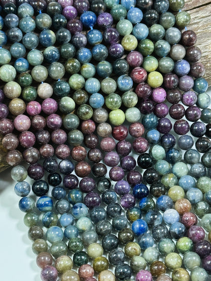 AA+ NATURAL Ruby Sapphire Gemstone Bead 6mm 8mm 10mm Round Beads, Beautiful Multicolor Ruby Sapphire Gemstone Beads Full Strand 15.5" High Quality