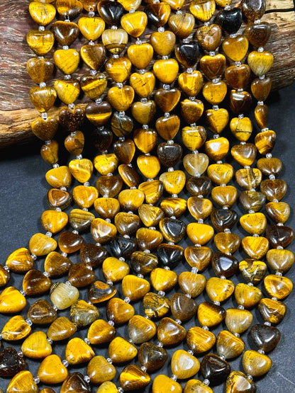 Natural Tiger Eye Gemstone Bead 10mm 14mm Heart Shape Bead, Beautiful Natural Golden Brown Color Tiger Eye, Great Quality Full Strand 15.5"