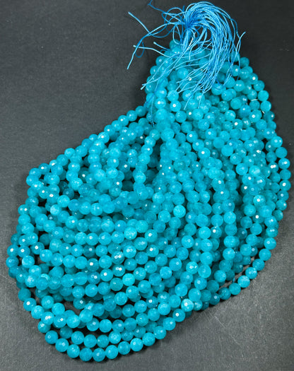 Natural Amazonite Quartz Gemstone Bead Faceted 6mm 8mm 10mm Round Beads, Beautiful Blue Color Amazonite Bead Great Quality Full Strand 15.5"