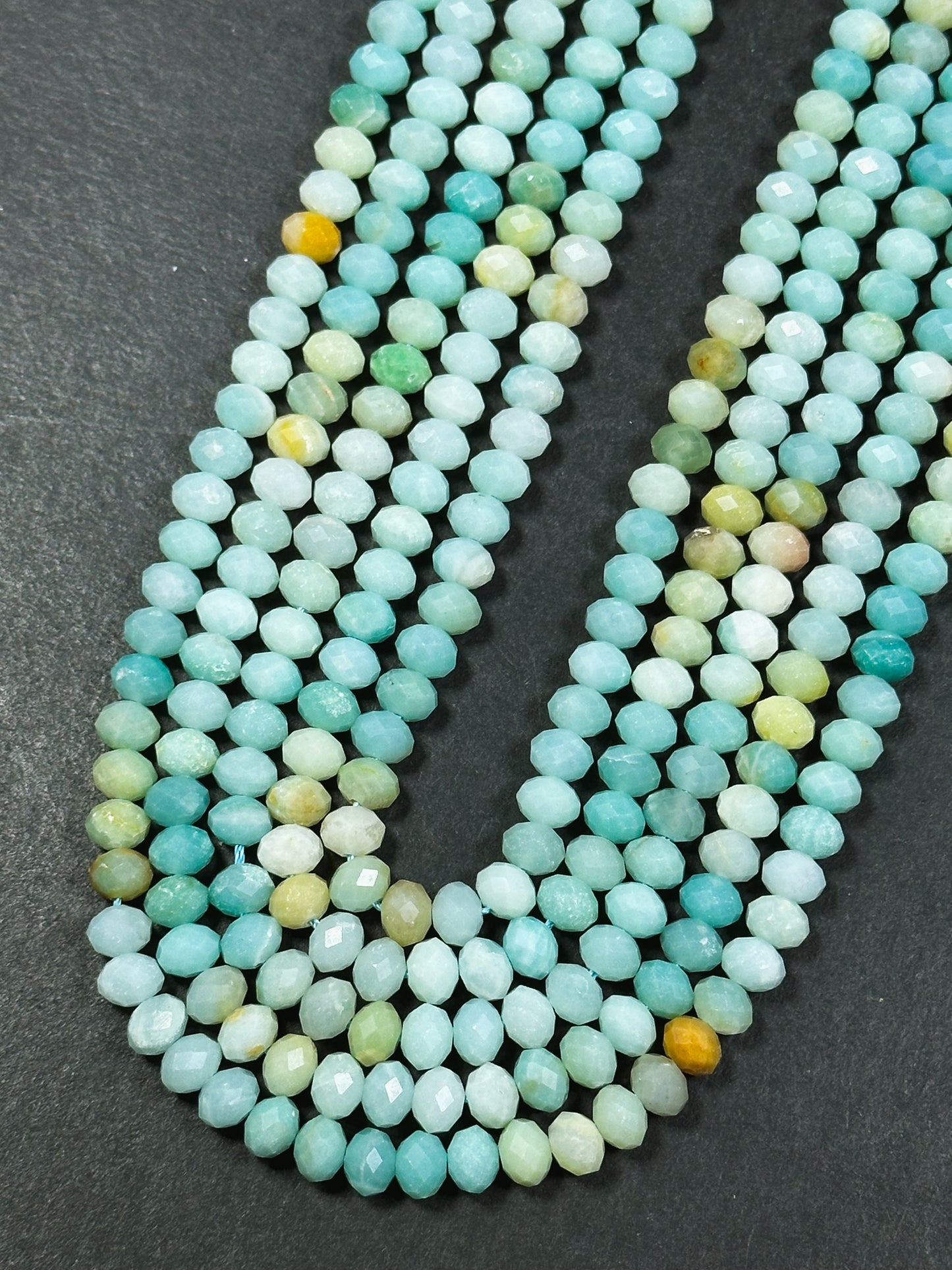 Natural Flower Amazonite Gemstone Bead Faceted 6x4mm Rondelle Shape, Beautiful Natural Green Blue Color Flower Amazonite Bead 15.5" Strand