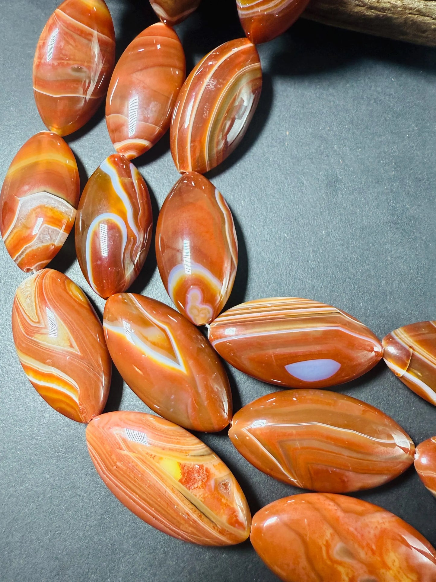 Natural Carnelian Gemstone Beads. Oval Shape Beads, Beautiful Natural Orange Red Color with Swirls Carnelian Beads