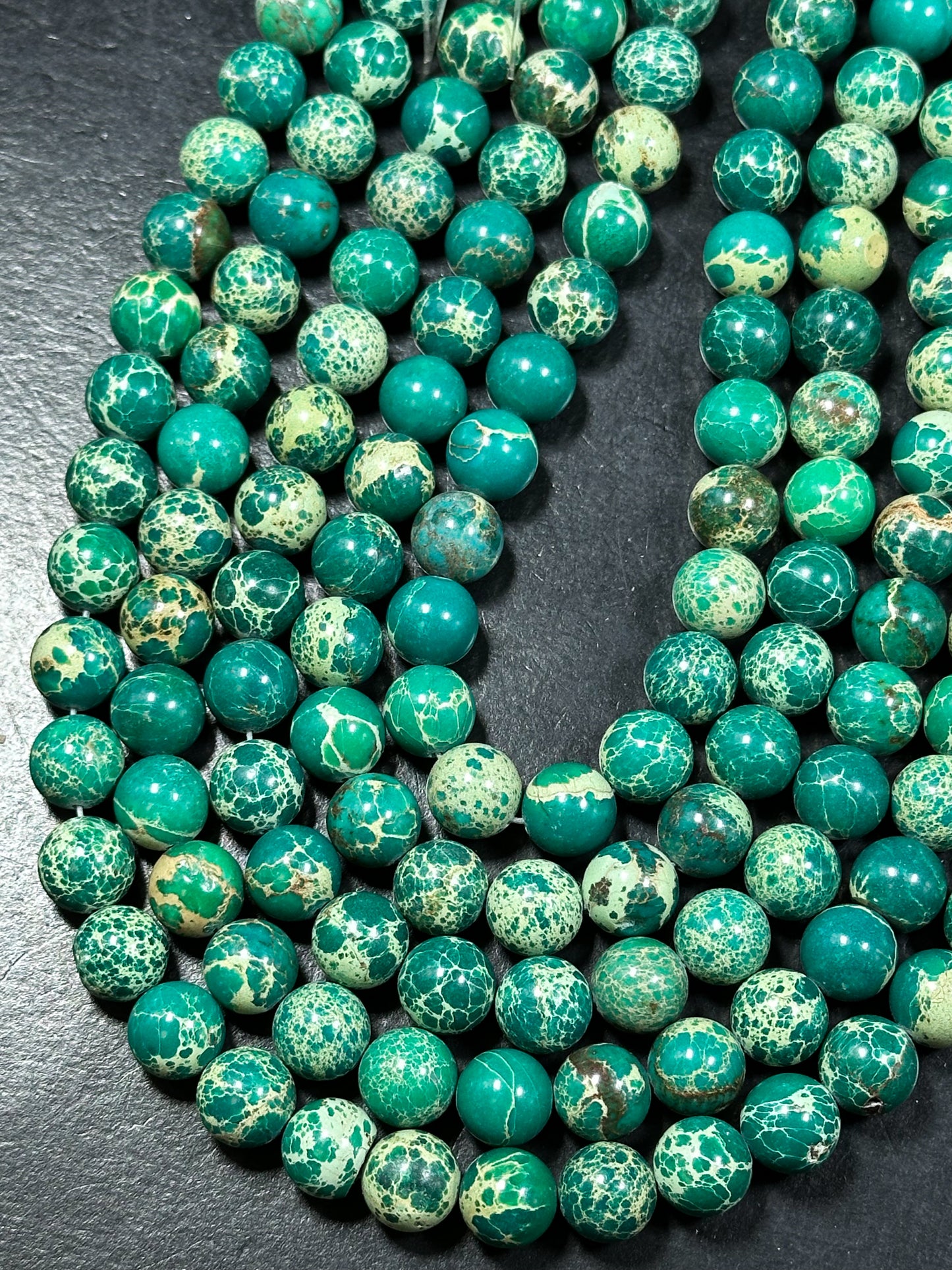 Natural Sea Sediment Jasper Gemstone Bead 6mm 8mm 10mm Round Beads, Beautiful Green Beige Color Imperial Jasper Beads Full Strand 15.5"