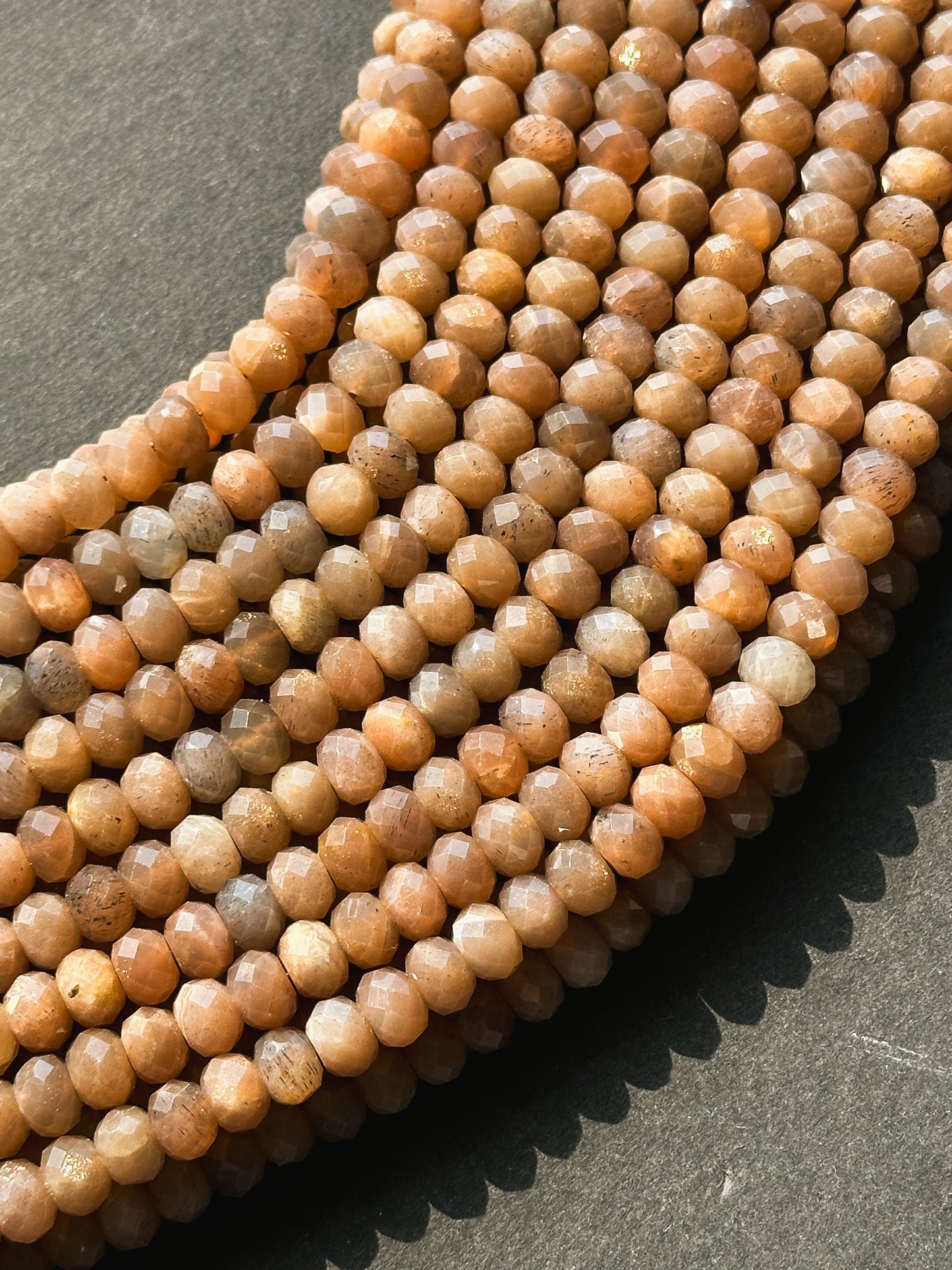 AAA Natural Brown Moonstone Gemstone Bead, Faceted 8x5mm Rondelle Shape, Gorgeous Natural Brown Color w/ Flash Moonstone Beads 15.5" Strand