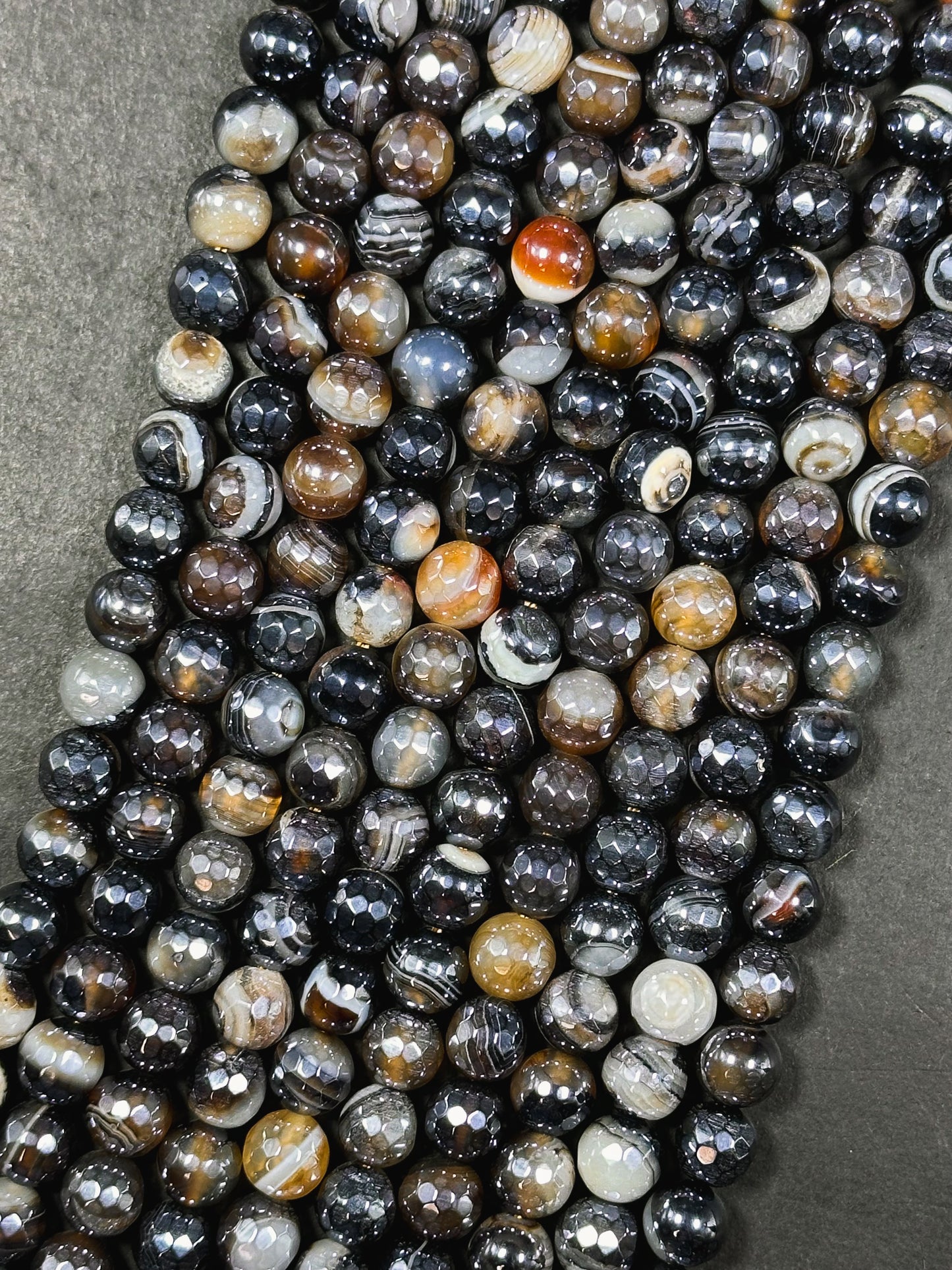 Mystic Natural Botswana Agate Gemstone Bead Faceted 8mm Round Beads, Beautiful Natural Brown Black Color Botswana Agate Stone Bead 15.5"