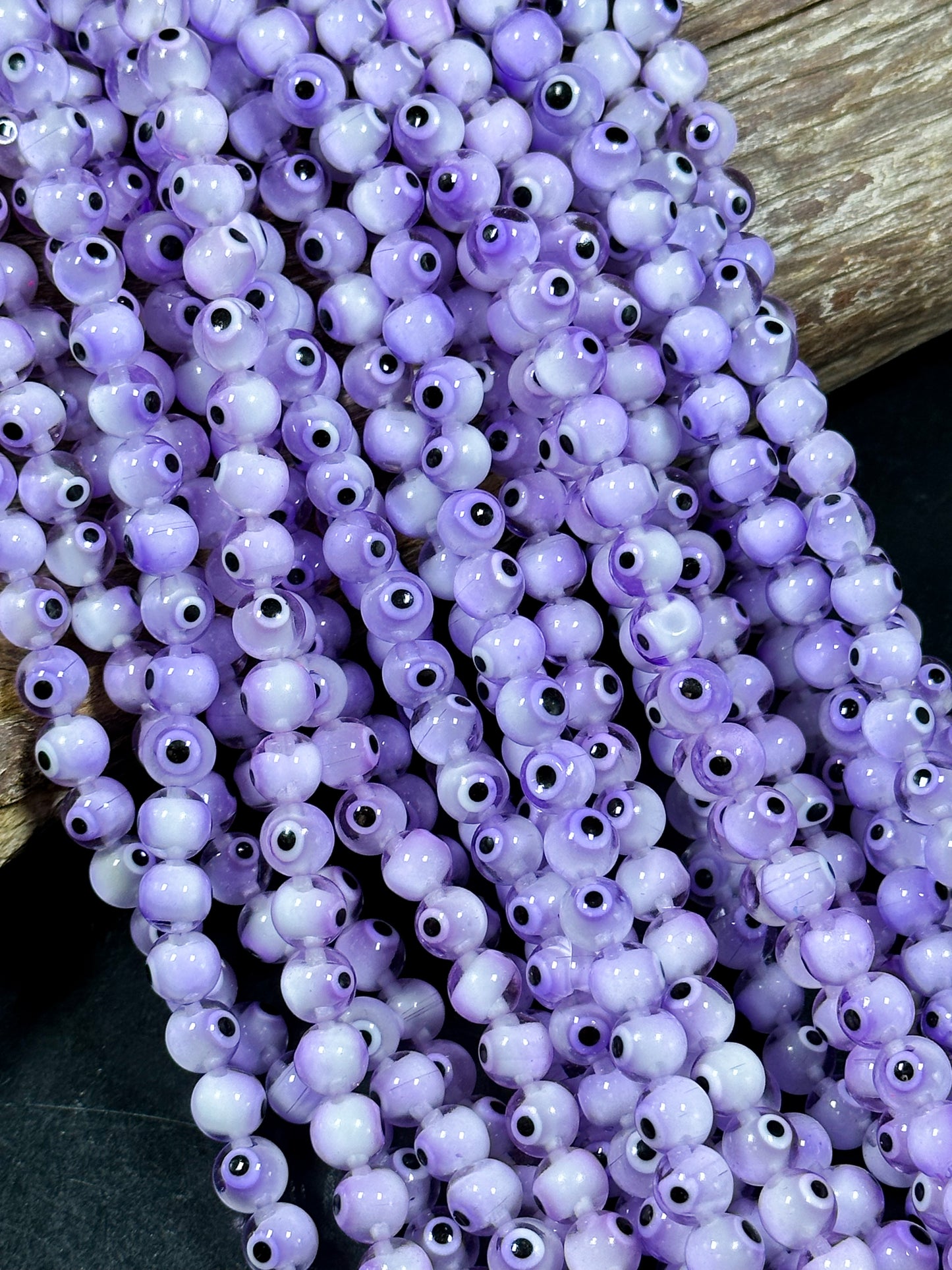 Beautiful Light Purple Evil Eye Glass Beads 4mm 8mm Round Beads, Beautiful Clear Light Purple Evil Eye Amulet Glass Beads, Full Strand Beads
