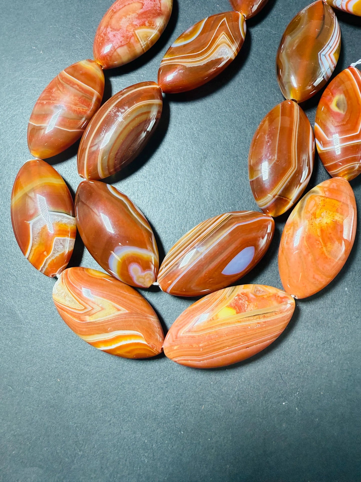 Natural Carnelian Gemstone Beads. Oval Shape Beads, Beautiful Natural Orange Red Color with Swirls Carnelian Beads