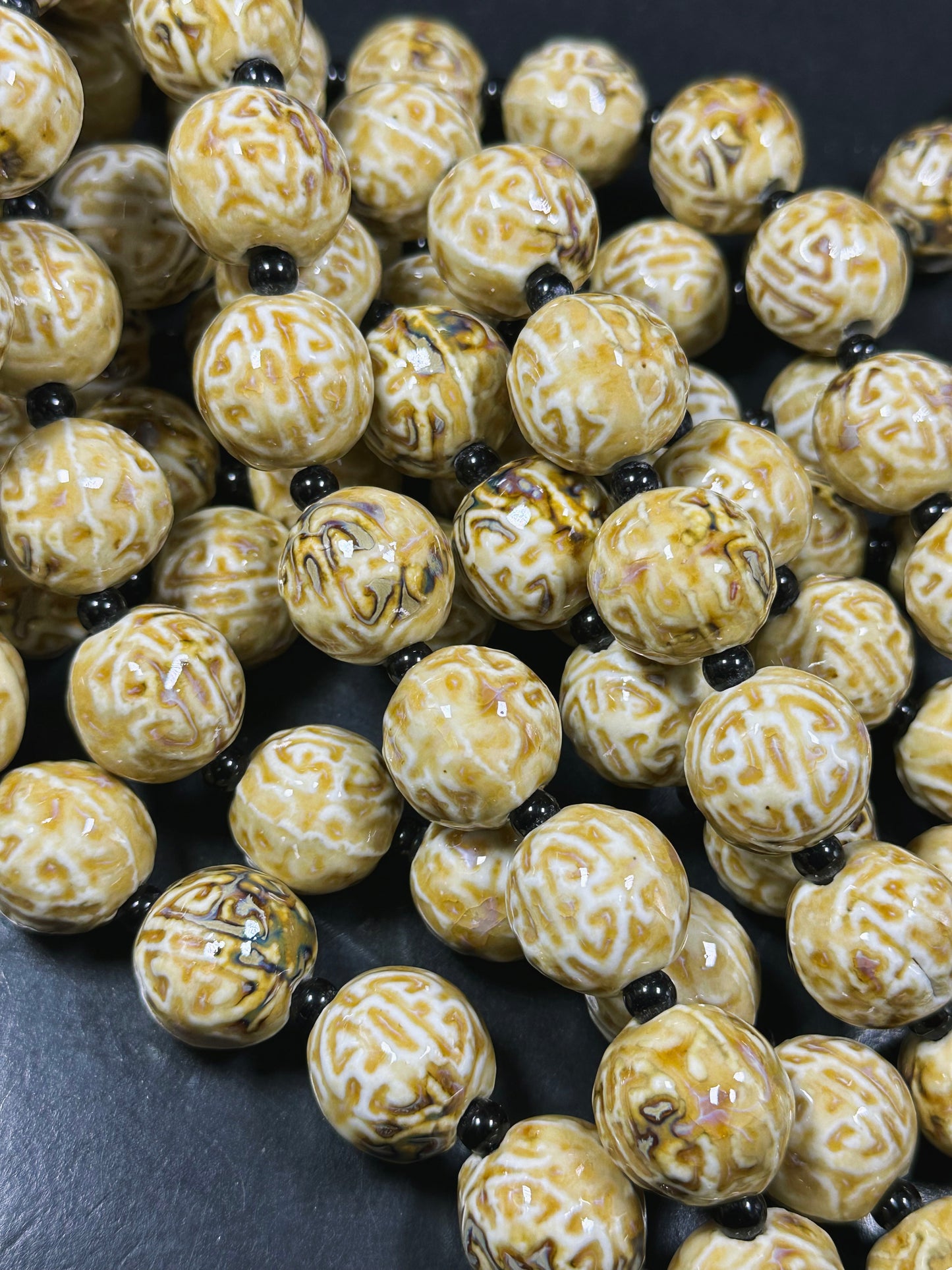 Beautiful Hand Painted Porcelain Beads, 20mm Unique Design Hand Painted Porcelain Round Shape Beads, Gorgeous Beige Color Porcelain Bead 8"