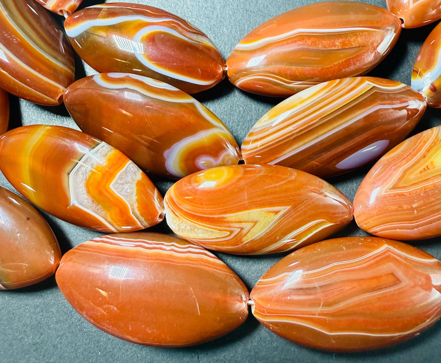Natural Carnelian Gemstone Beads. Oval Shape Beads, Beautiful Natural Orange Red Color with Swirls Carnelian Beads