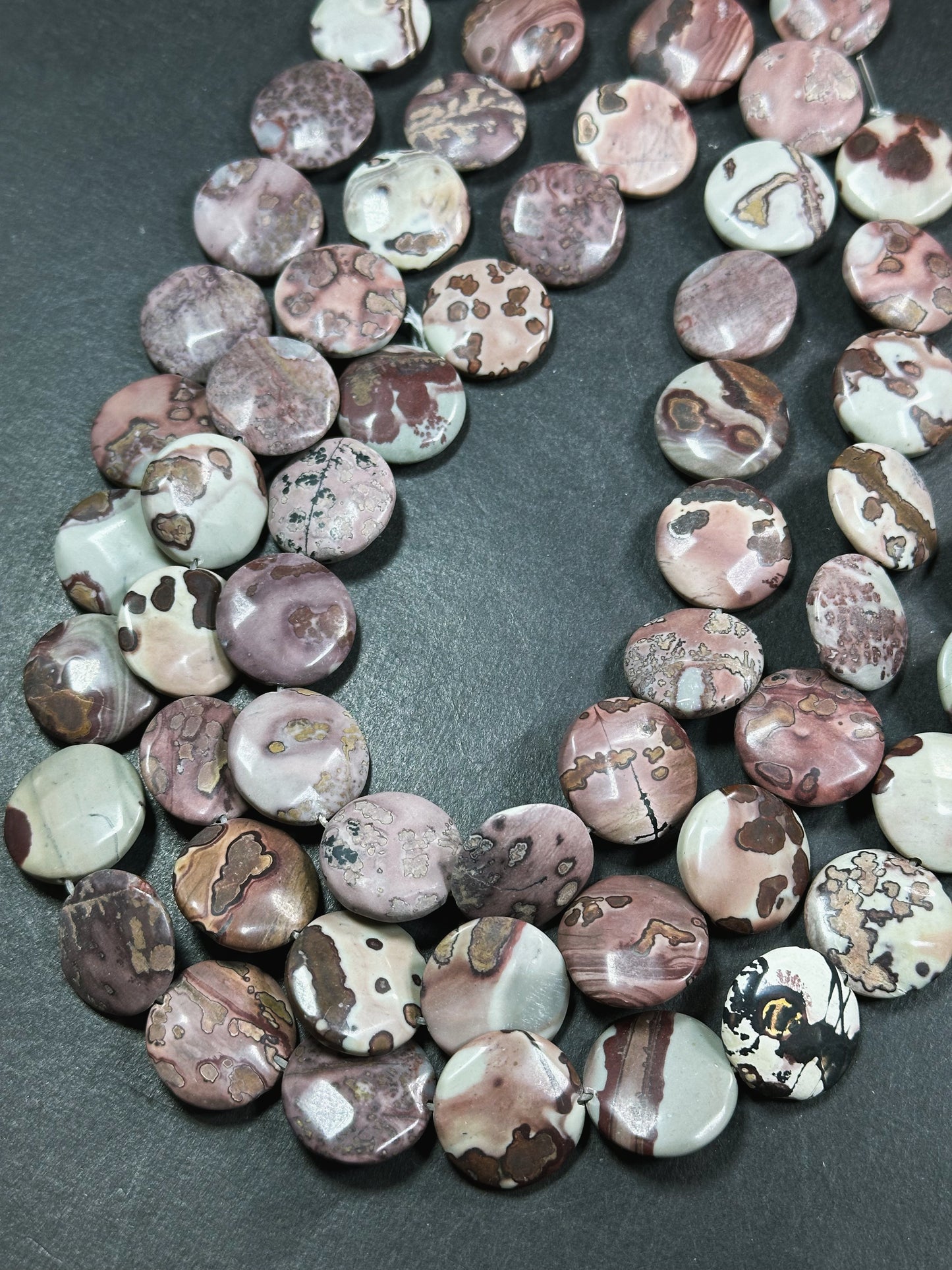 Natural Orbicular Jasper Gemstone Bead Faceted 19mm Coin Shape Bead, Beautiful Natural Gray Brown Color Jasper Stone Bead, Full Strand 15.5"