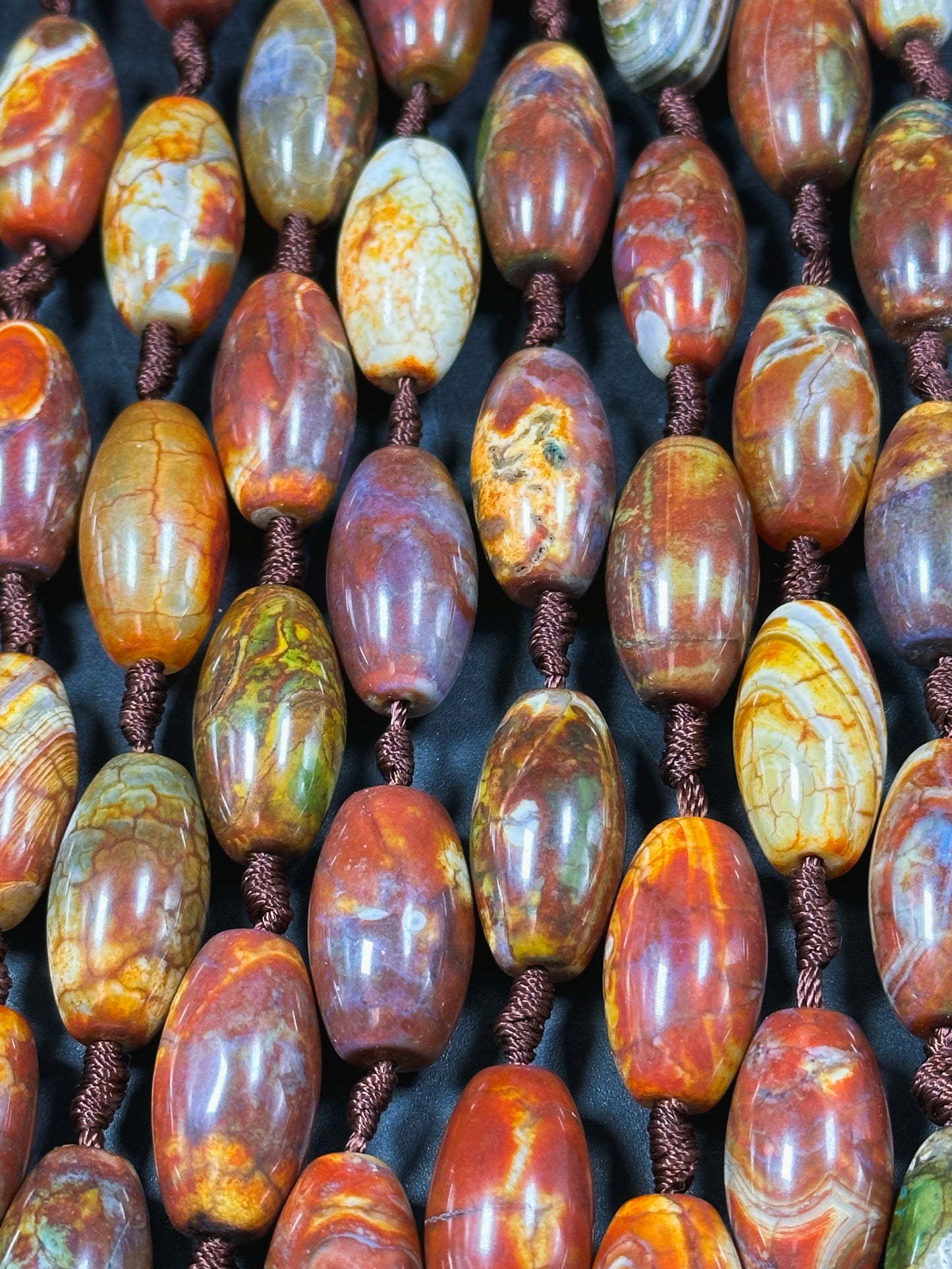 NATURAL Tibetan Agate Gemstone Bead 24x13mm Barrel Shape, Gorgeous Multicolor Orange Brown Color Tibetan Gemstone Bead Excellent Quality