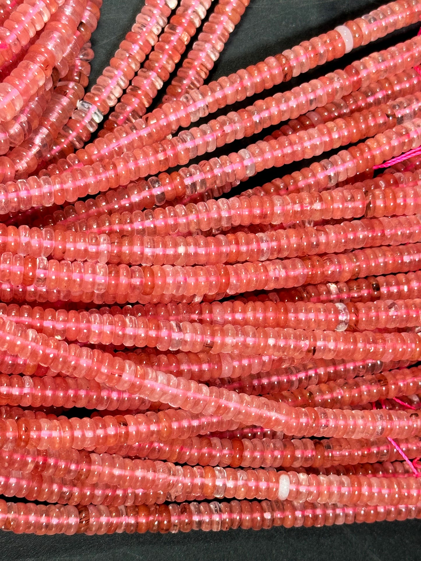 NATURAL Watermelon Quartz Gemstone Bead 6x2mm Rondelle Shape, Beautiful Clear Pink Color Watermelon Quartz Gemstone Bead Full Strand 15.5"