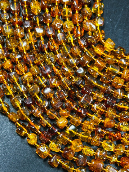 Natural Baltic Gold Stone Bead 6-8mm Freeform Cube Shape, Beautiful Dark Golden Orange Color Baltic Gold Beads, Great Quality 15.5" Strand