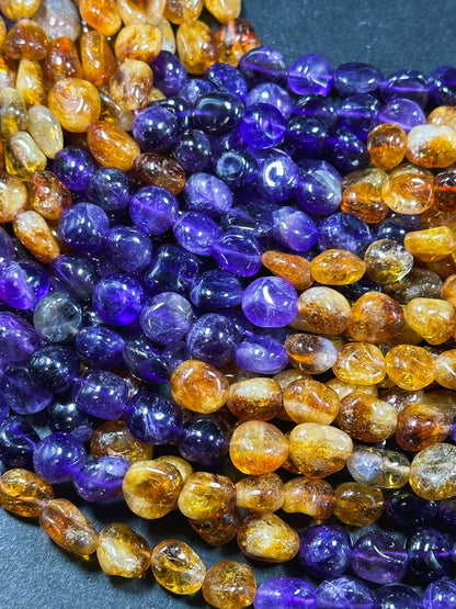 AAA Natural Dark Ametrine Gemstone Bead Freeform Pebble Shape, Gorgeous Natural Purple Orange Color Ametrine Bead, Excellent Quality 15.5"