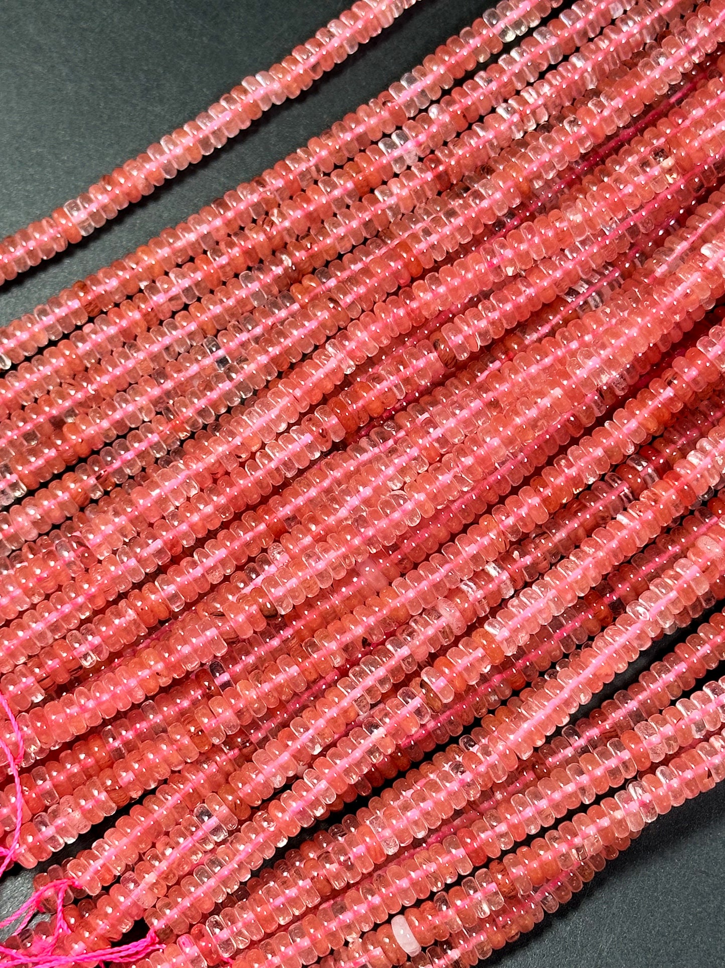 NATURAL Watermelon Quartz Gemstone Bead 6x2mm Rondelle Shape, Beautiful Clear Pink Color Watermelon Quartz Gemstone Bead Full Strand 15.5"