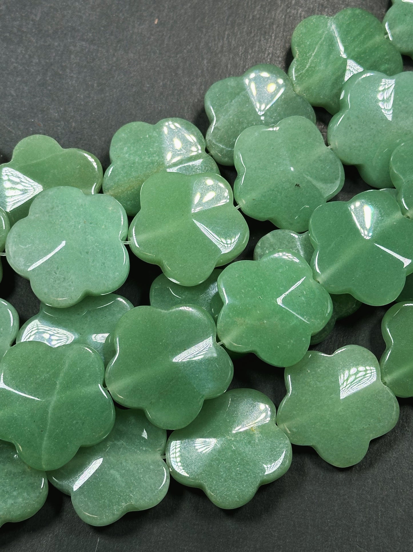 Natural Aventurine Gemstone Bead 30mm Flower Shape Beads, Beautiful Natural Green Color Jade Aventurine Gemstone Beads, Full Strand 15.5"