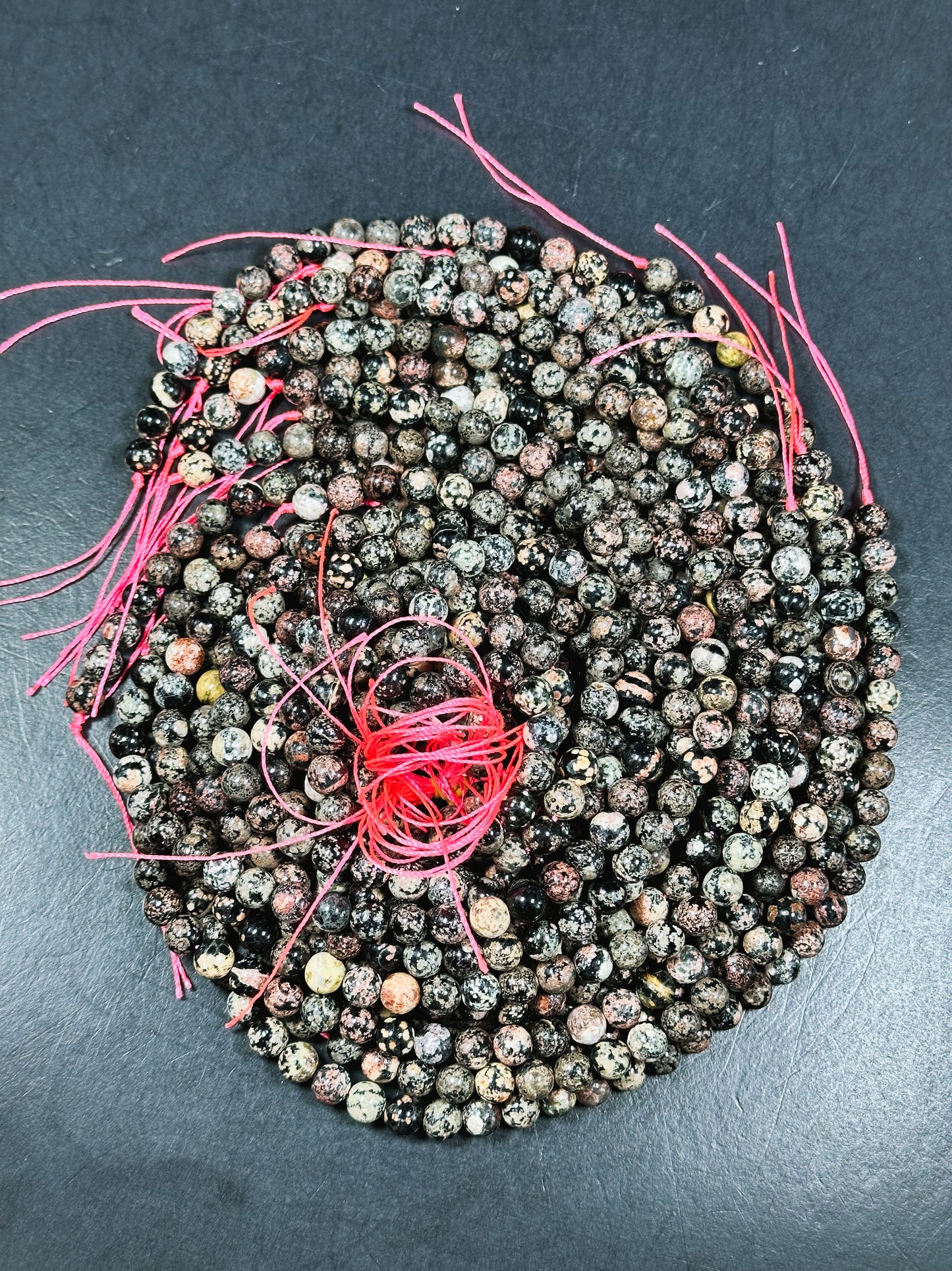 NATURAL Pink Snowflake Jasper Gemstone Bead 6mm 8mm 10mm Round Beads, Beautiful Black Pink Color Jasper Gemstone Loose Beads Full Strand 15.5"