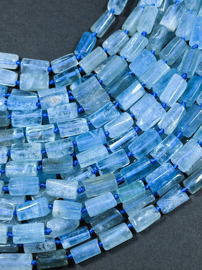 Natural Aquamarine Gemstone Bead Faceted 13x7mm Tube Shape, Beautiful Natural Aqua Blue Aquamarine Gemstone, Great Quality Full Strand 15.5"