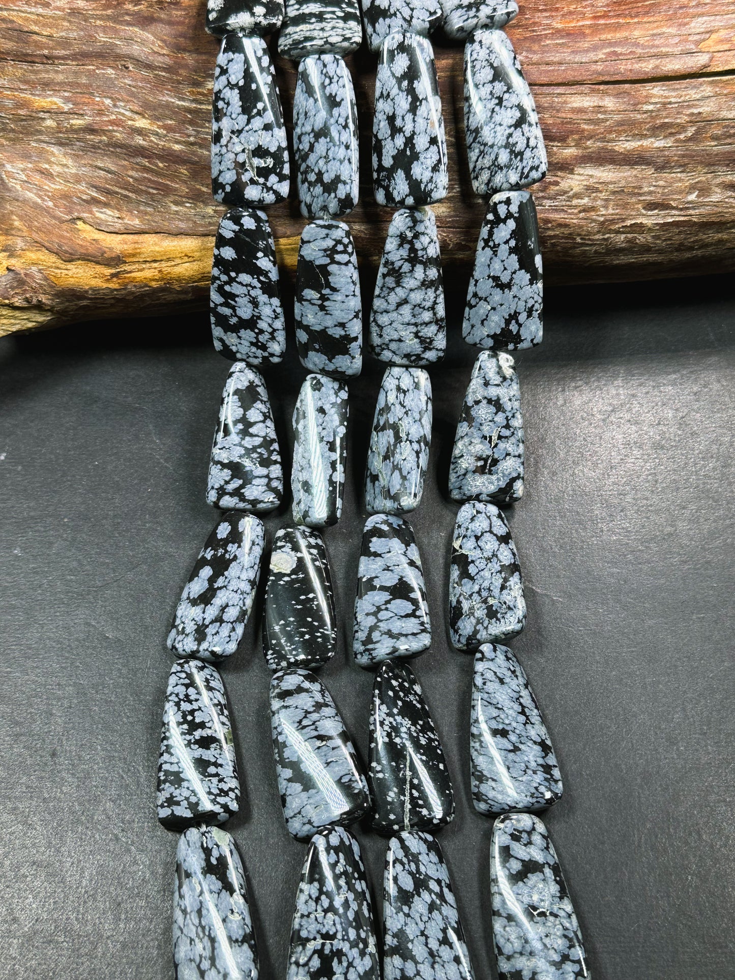 Natural Snowflake Obsidian Gemstone Bead 35x18mm Trapezoid Shape, Natural Black Gray Color Snowflake Obsidian Beads, Full Strand 15.5"