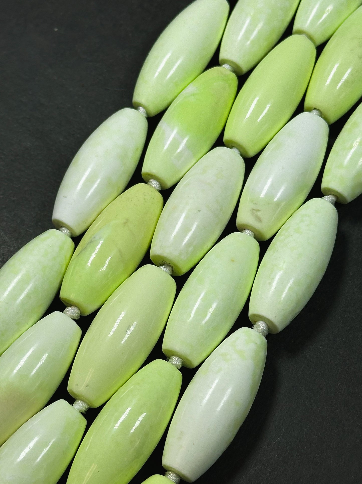 Natural Gaspeite Turquoise Gemstone Bead 39x16mm Barrel Shape Bead, Beautiful Lemon Green Color Gaspeite Turquoise Stone Bead 15.5" Strand
