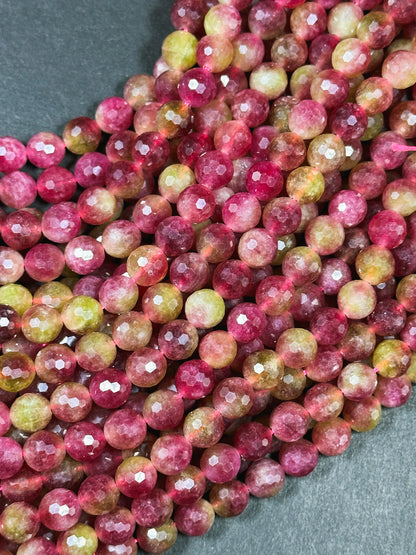 Natural Watermelon Tourmaline Quartz Gemstone Bead Faceted 6mm 8mm 10mm Round Beads, Beautiful Green Red-Pink Color Beads, Great Quality Full Strand 15.5"