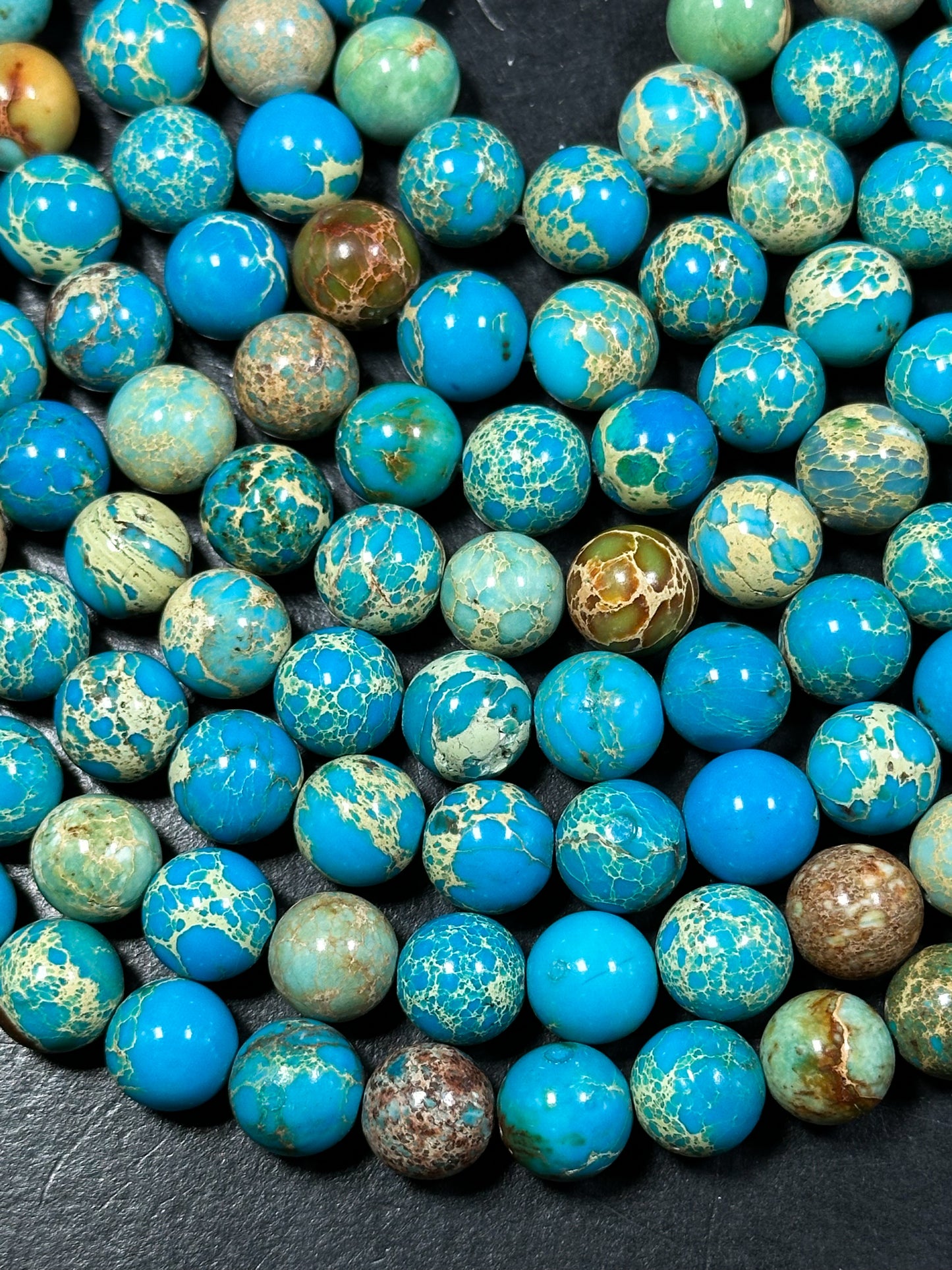Natural Sea Sediment Jasper Gemstone Bead 6mm 8mm 10mm Round Beads, Beautiful Turquoise Blue Color Imperial Jasper Beads Full Strand 15.5"