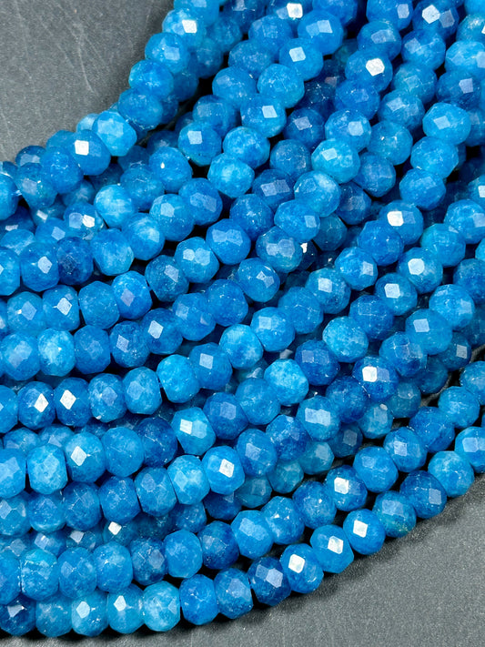 NATURAL Blue Apatite Gemstone Bead Faceted 6x5mm 8x6mm Rondelle Shape, Beautiful Blue Color Apatite Gemstone Bead, Great Quality Apatite 15.5"