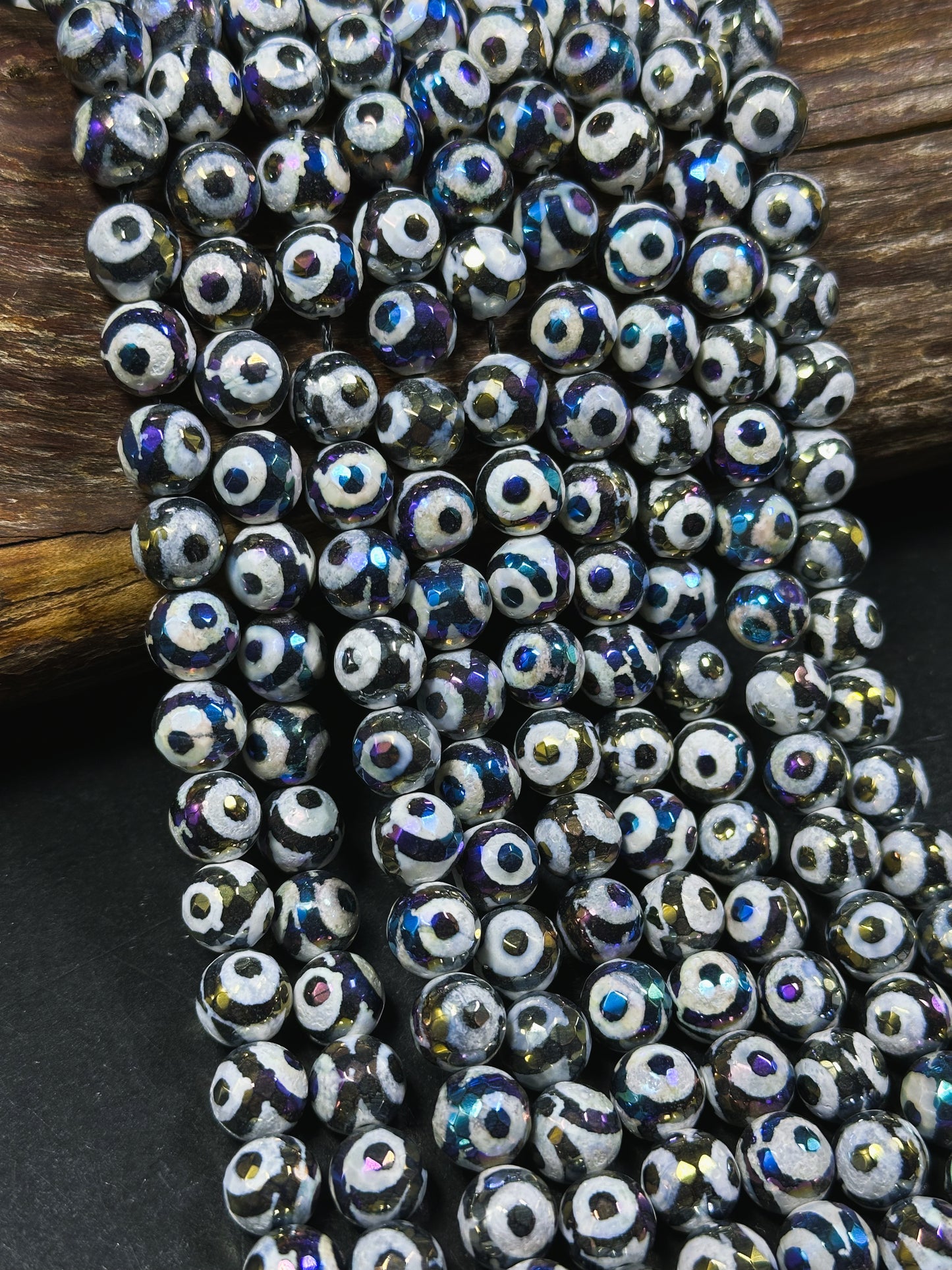 Mystic Natural Galaxy Tibetan Gemstone Bead Faceted 6mm 8mm 10mm 12mm Round Beads, Gorgeous Galaxy Purple Color Eye Design Tibetan Beads 15.5" Strand