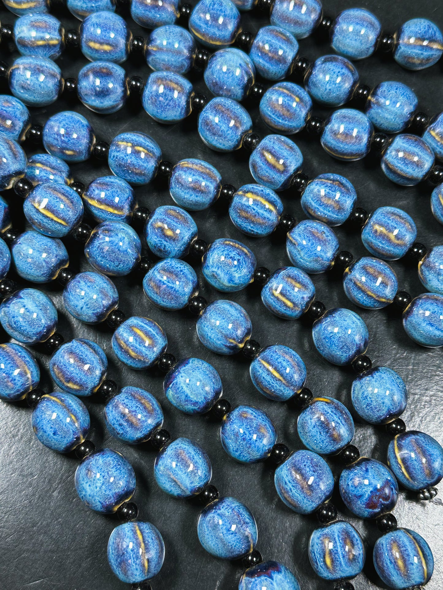 Beautiful Hand Painted Porcelain Beads, 16mm Unique Hand Painted Blue Porcelain Round Shape Beads, Gorgeous Blue Color Porcelain Bead 9"