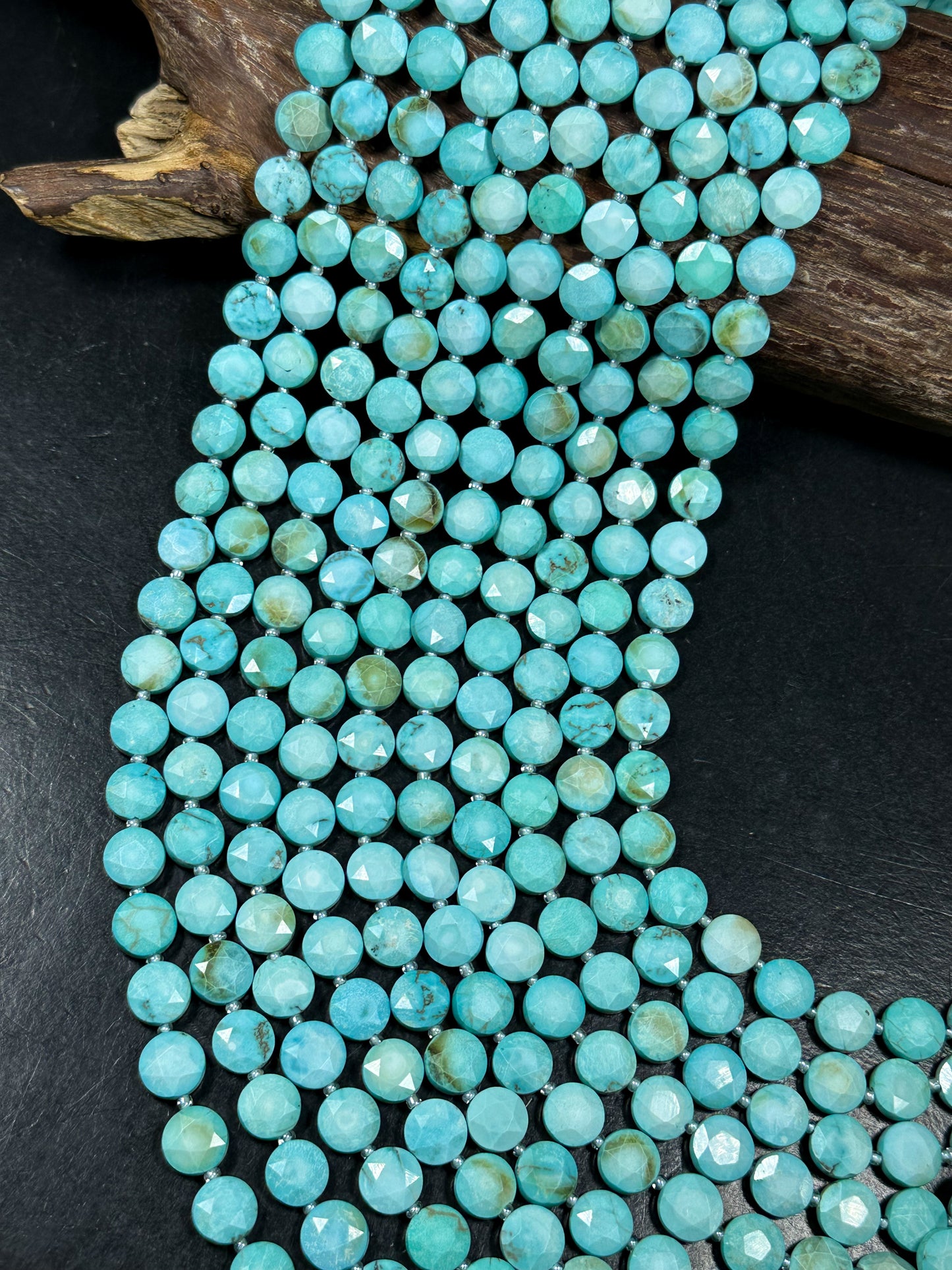 Natural Turquoise Gemstone Bead Faceted 10mm Coin Shape Bead, Beautiful Natural Blue Color Turquoise Beads, Full Strand 15.5"