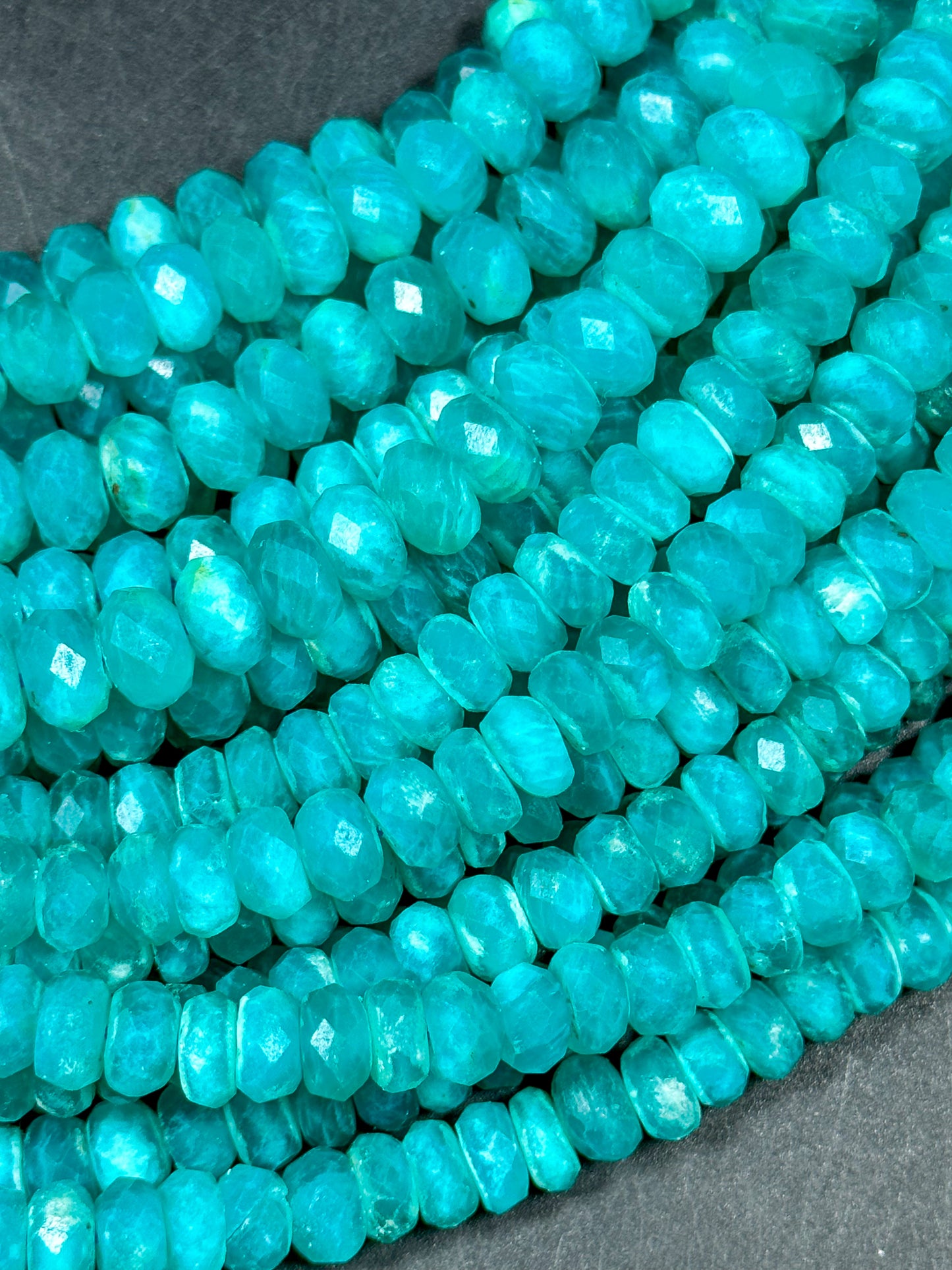 AA+ NATURAL Amazonite Gemstone Bead Faceted 6x4mm 8x5mm Rondelle Shape, Gorgeous Green Blue Color Amazonite Gemstone Bead Full Strand 15.5"