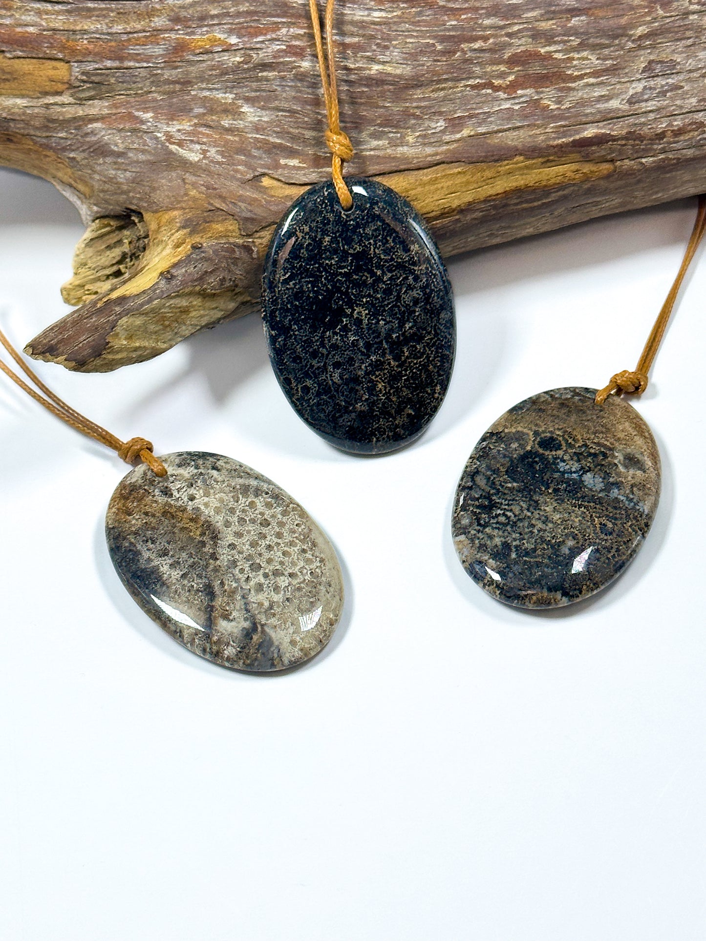 NATURAL Black Fossil Coral Gemstone Pendant 50x35mm Oval Shape Pendant, Beautiful Black Gray Beige Color Fossil Coral Loose Pendant
