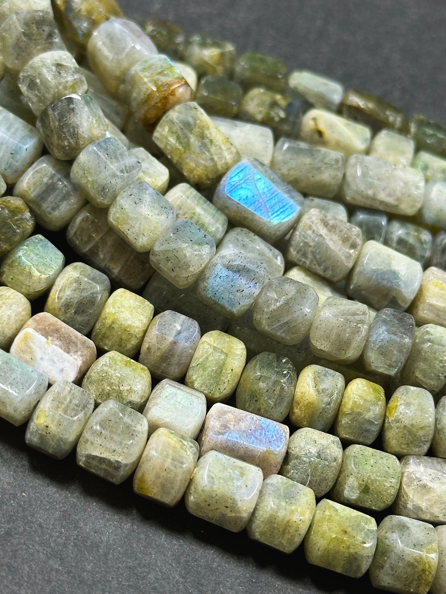 Natural Labradorite Gemstone Bead Faceted Tube Shape Bead, Gorgeous Natural Gray Brown Color, Blue Rainbow Flash Labradorite Beads 15.5"