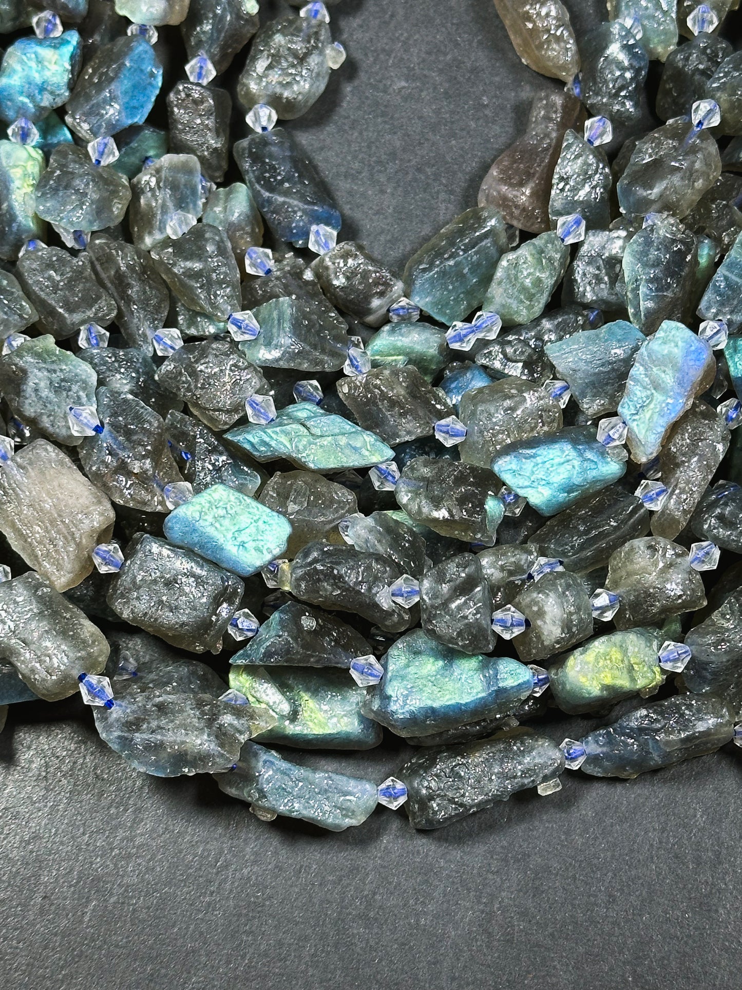 Natural Raw Labradorite Gemstone Bead Freeform Nugget Shape, Beautiful Natural Gray Color Rainbow Blue Flash Labradorite Beads 15.5" Strand