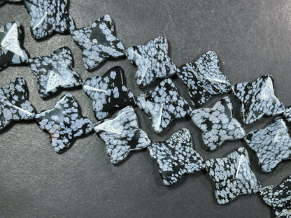 Natural Snowflake Obsidian Gemstone Bead 35mm Star Shape Bead, Natural Black Gray Color Snowflake Obsidian Beads, Full Strand 15.5"