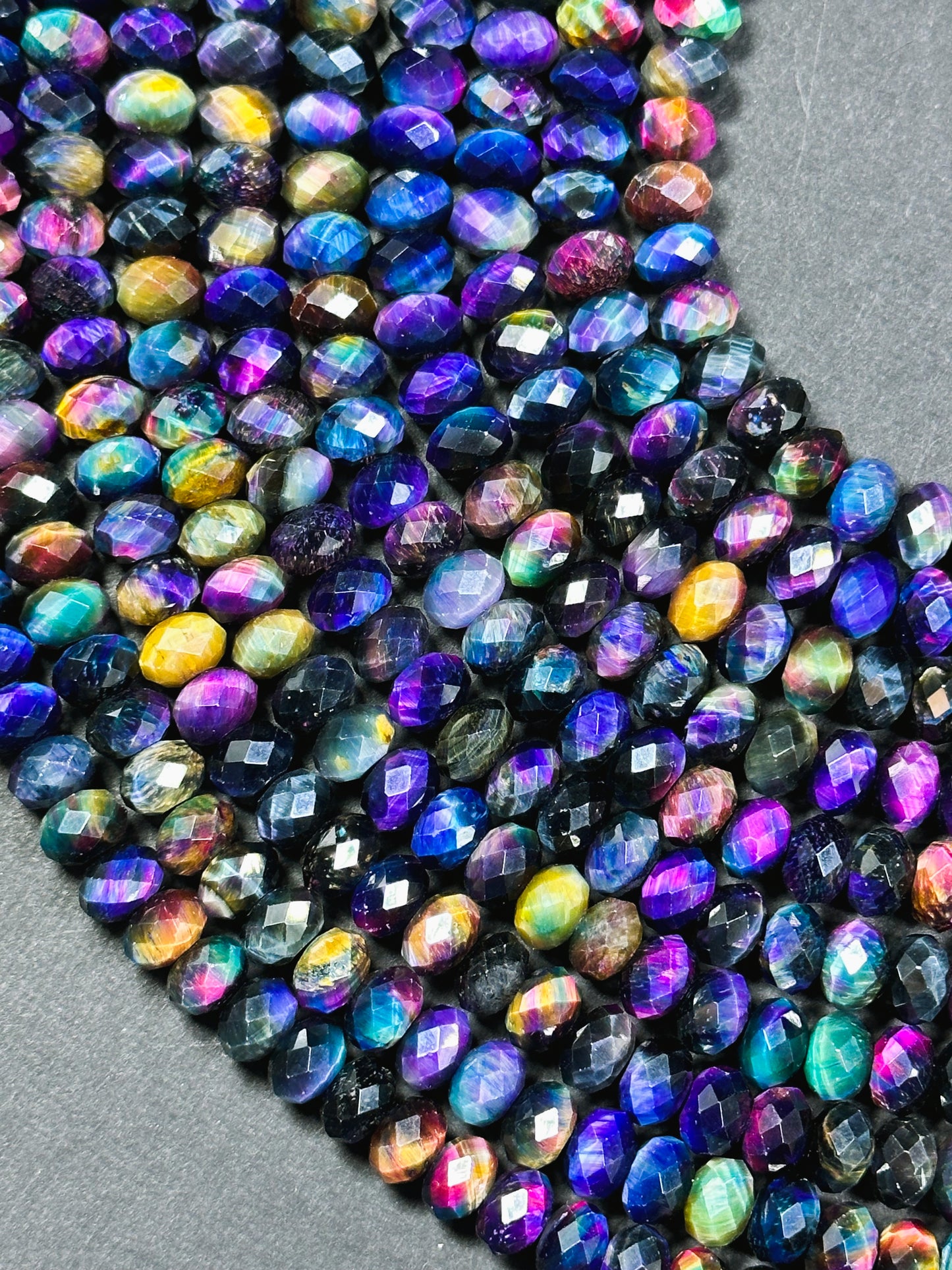 Beautiful Galaxy Tiger Eye Gemstone Bead Faceted 8x5mm Rondelle Shape, Gorgeous Rainbow Multicolor Galaxy Tiger Eye Beads Full Strand 15.5"
