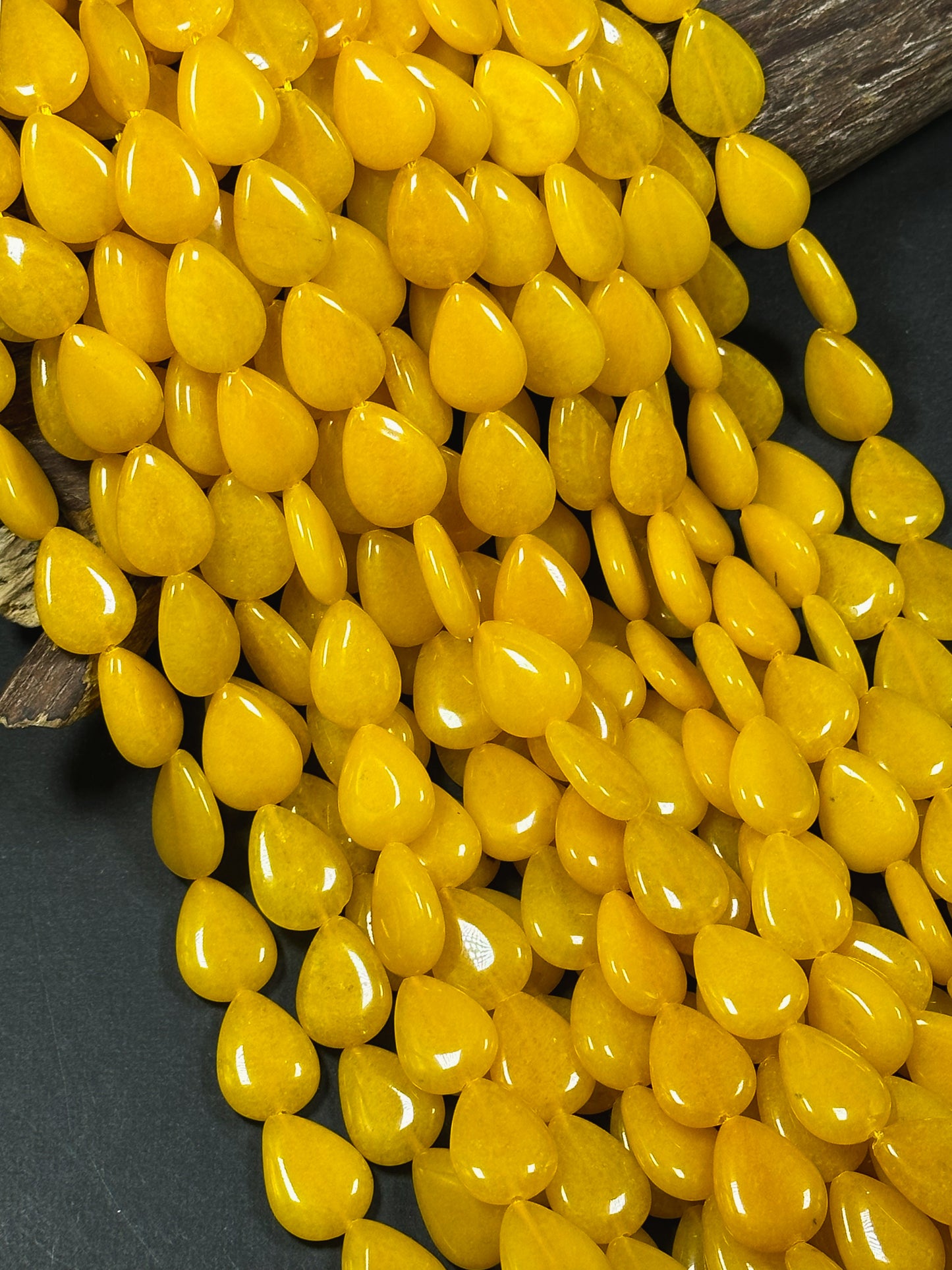 Natural Yellow Jade Gemstone Bead 20x15mm Teardrop Shape, Beautiful Yellow Color Jade Gemstone Beads, Excellent Quality Full Strand 15.5"