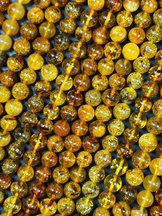 Natural Amber Baltic Gold Gemstone Bead 6mm Round Beads, Gorgeous Natural Amber Golden Orange-Yellow Color Beads, Excellent Quality Full Strand 15.5"