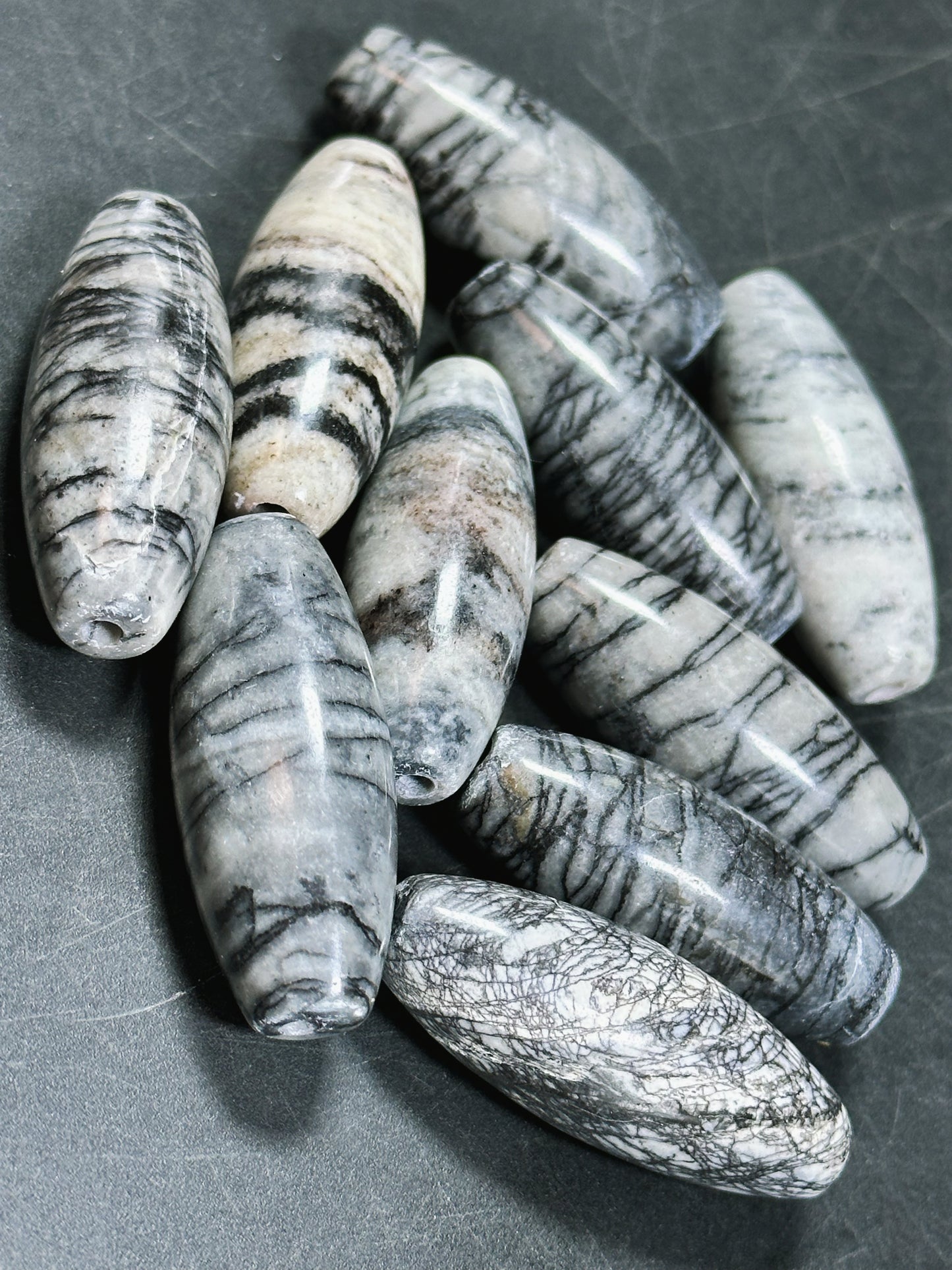 AAA Natural Spider Web Jasper Gemstone Bead 40x15mm Barrel Shape, Beautiful Black Gray White Color Web Jasper Gemstone Beads, LOOSE BEADS