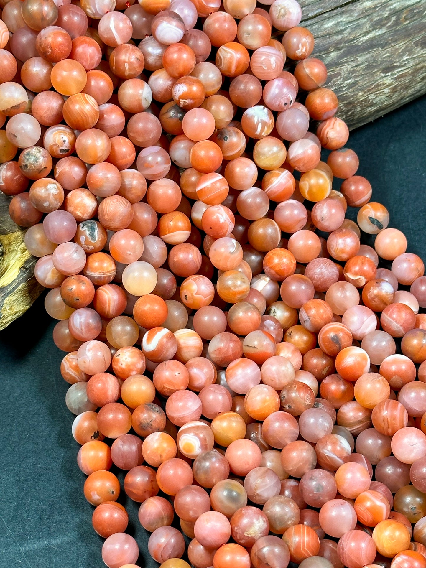 Natural Matte Botswana Agate Gemstone Bead 6mm 8mm 9mm 11mm 12mm Round Bead, Beautiful Matte Red Orange Color Botswana Agate Beads Great Quality