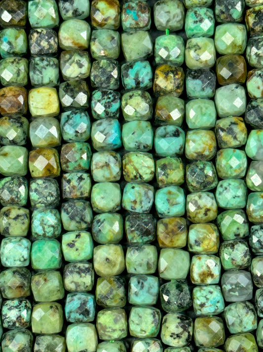 NATURAL African Turquoise Gemstone Bead Faceted 5mm Cube Shape Bead, Beautiful Green Blue Color African Turquoise Gemstone Full Strand 15.5"