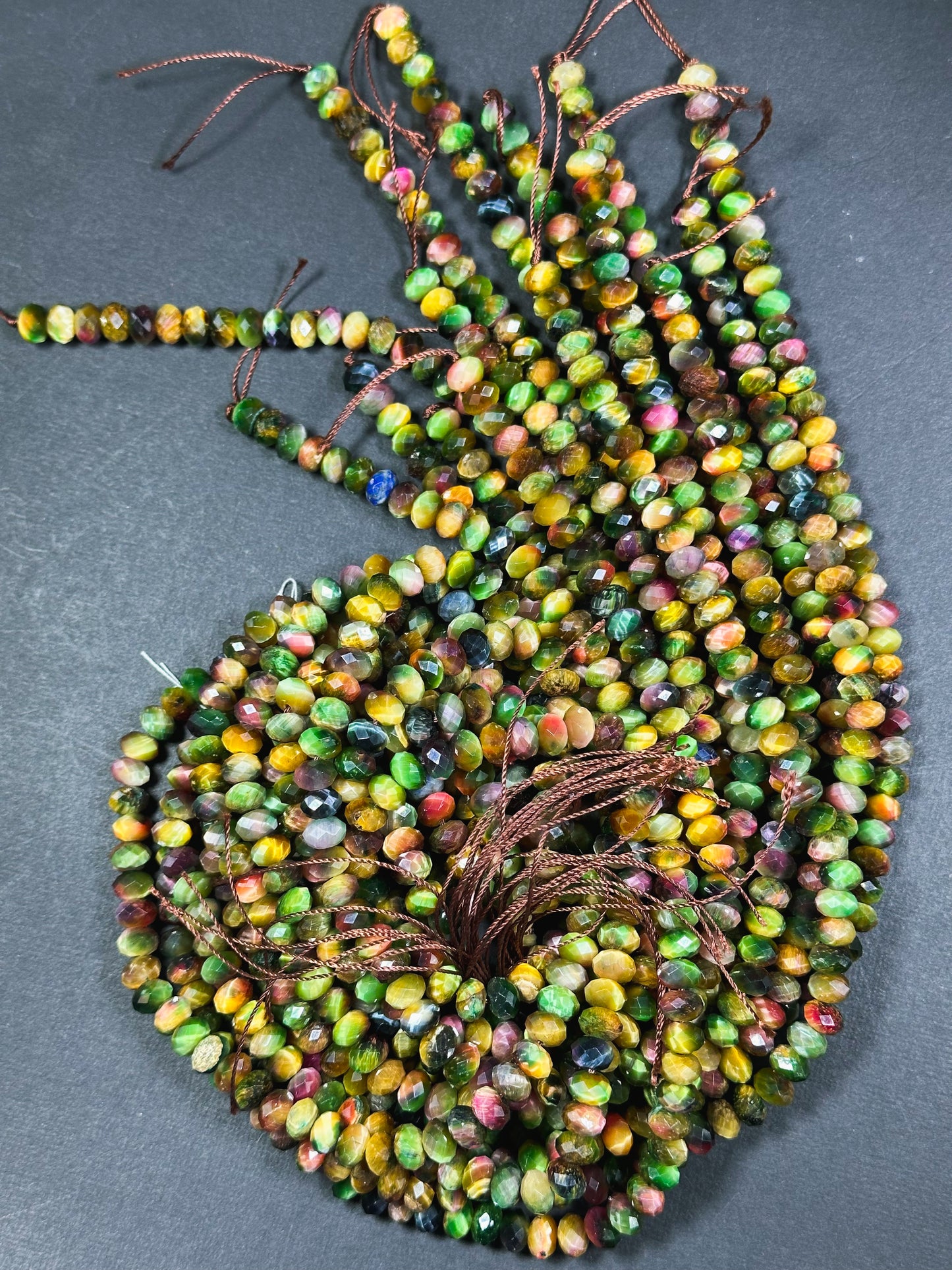 Beautiful Galaxy Tiger Eye Gemstone Bead Faceted 8x5mm Rondelle Shape, Gorgeous Multicolor Green Yellow Tiger Eye Beads Full Strand 15.5"