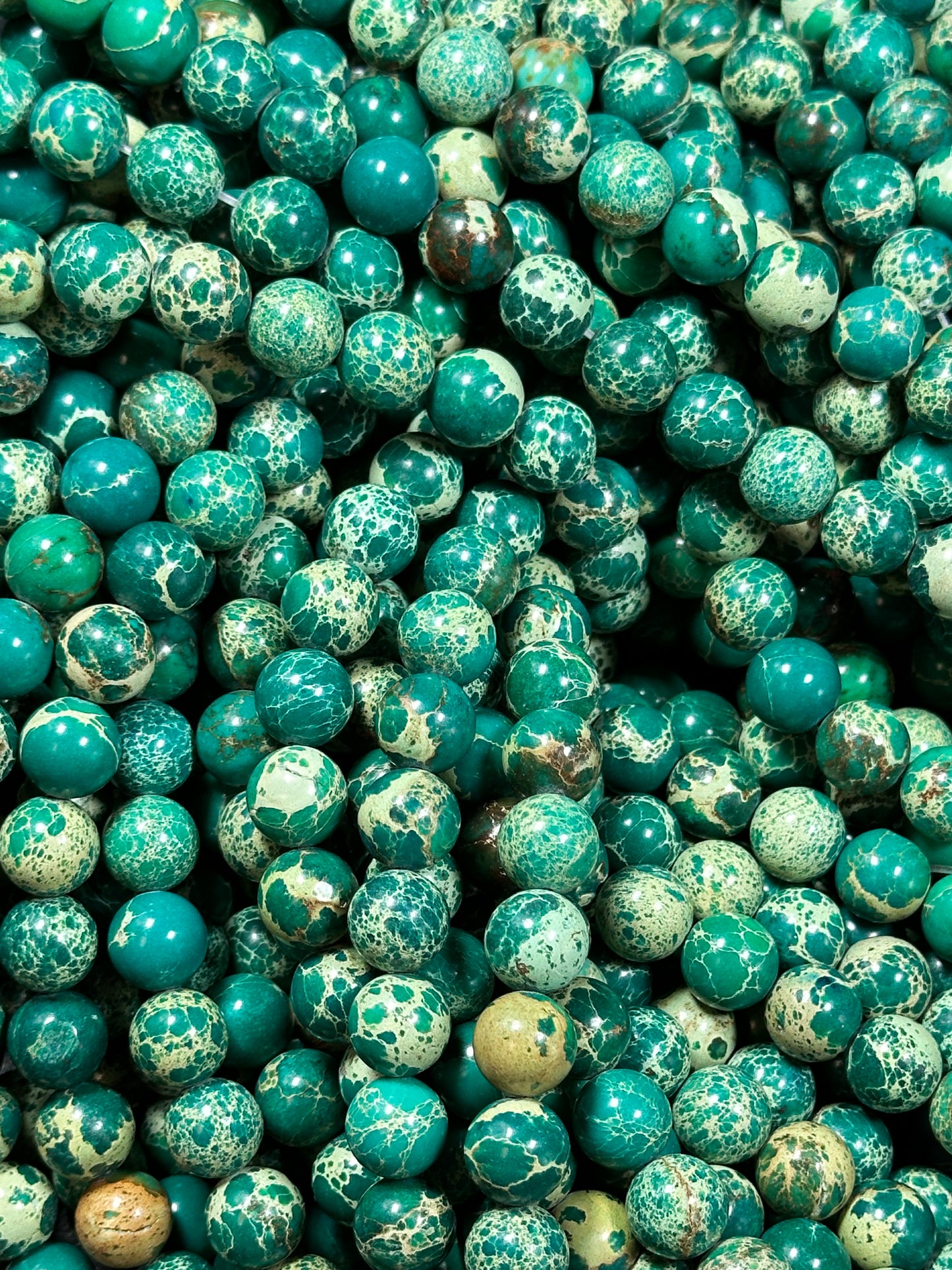 Natural Sea Sediment Jasper Gemstone Bead 6mm 8mm 10mm Round Beads, Beautiful Green Beige Color Imperial Jasper Beads Full Strand 15.5"