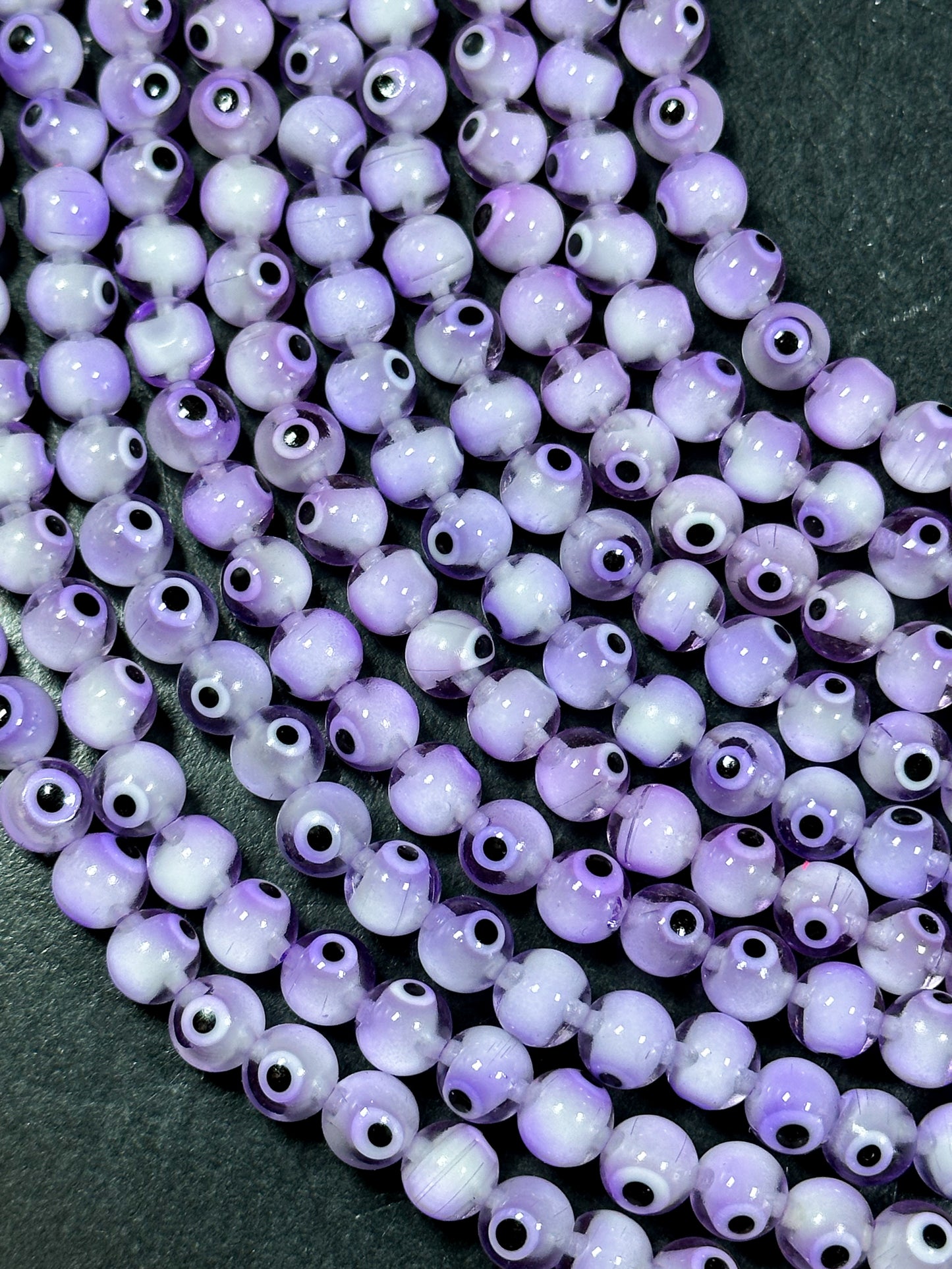 Beautiful Light Purple Evil Eye Glass Beads 4mm 8mm Round Beads, Beautiful Clear Light Purple Evil Eye Amulet Glass Beads, Full Strand Beads