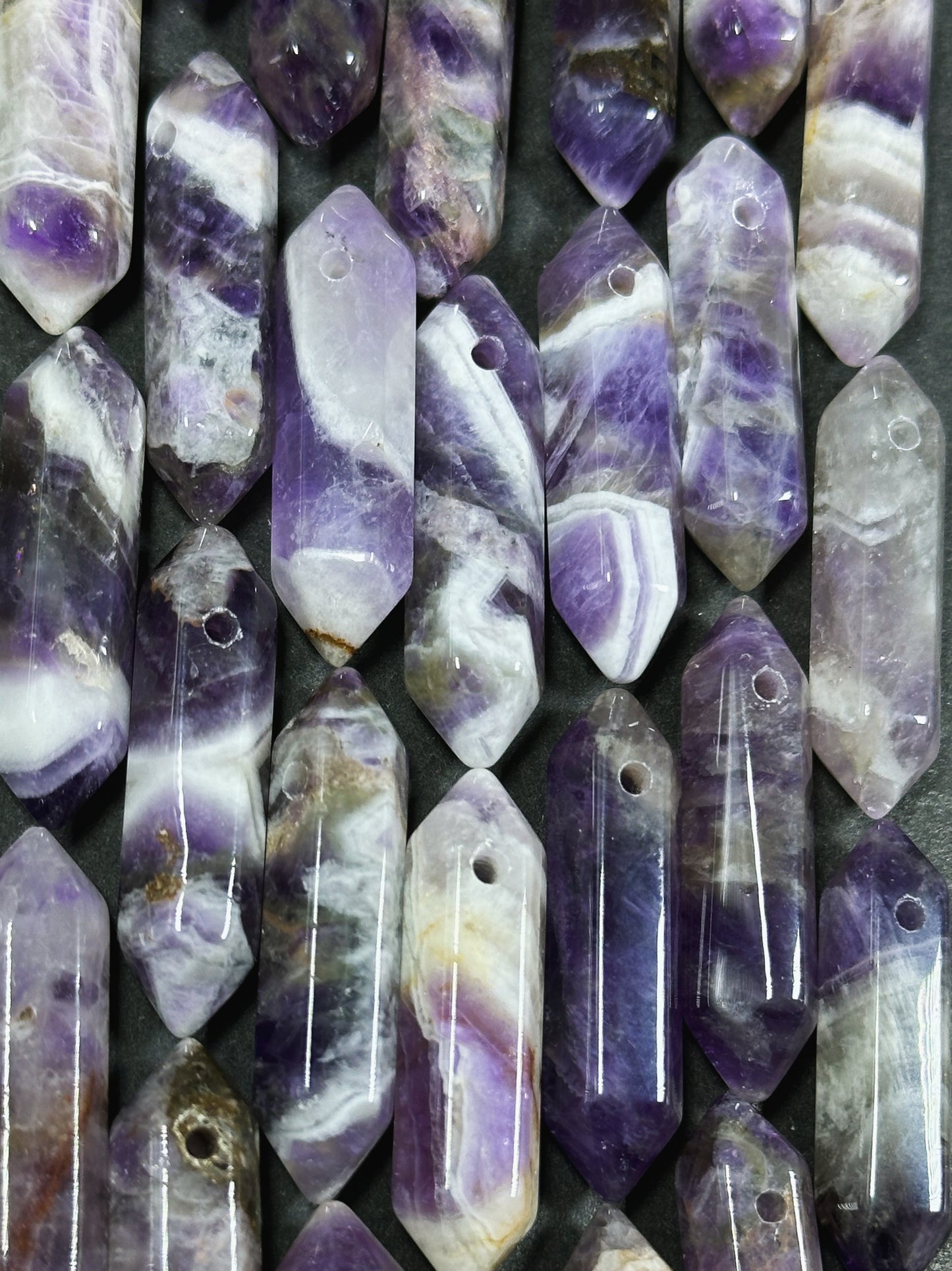 Natural Amethyst Gemstone Bead Faceted 33x8mm Double Point Shape Beautiful Natural Purple Banded Amethyst Gemstone Bead Focal Pendant Piece