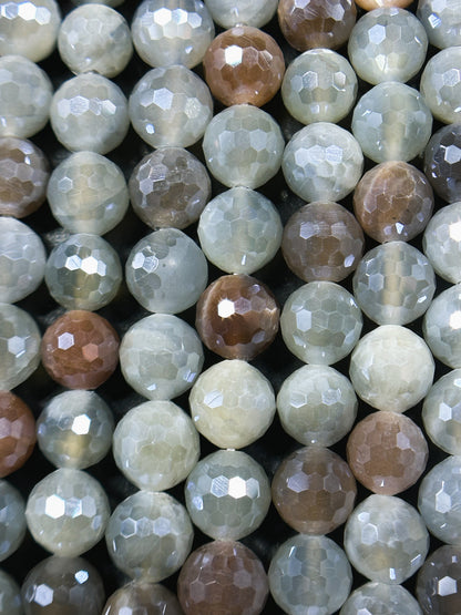 Mystic Natural Multi Moonstone Gemstone Bead Faceted 6mm 8mm Round Bead, Beautiful Gray Brown White Color Mystic Moonstone Bead 15.5" Strand
