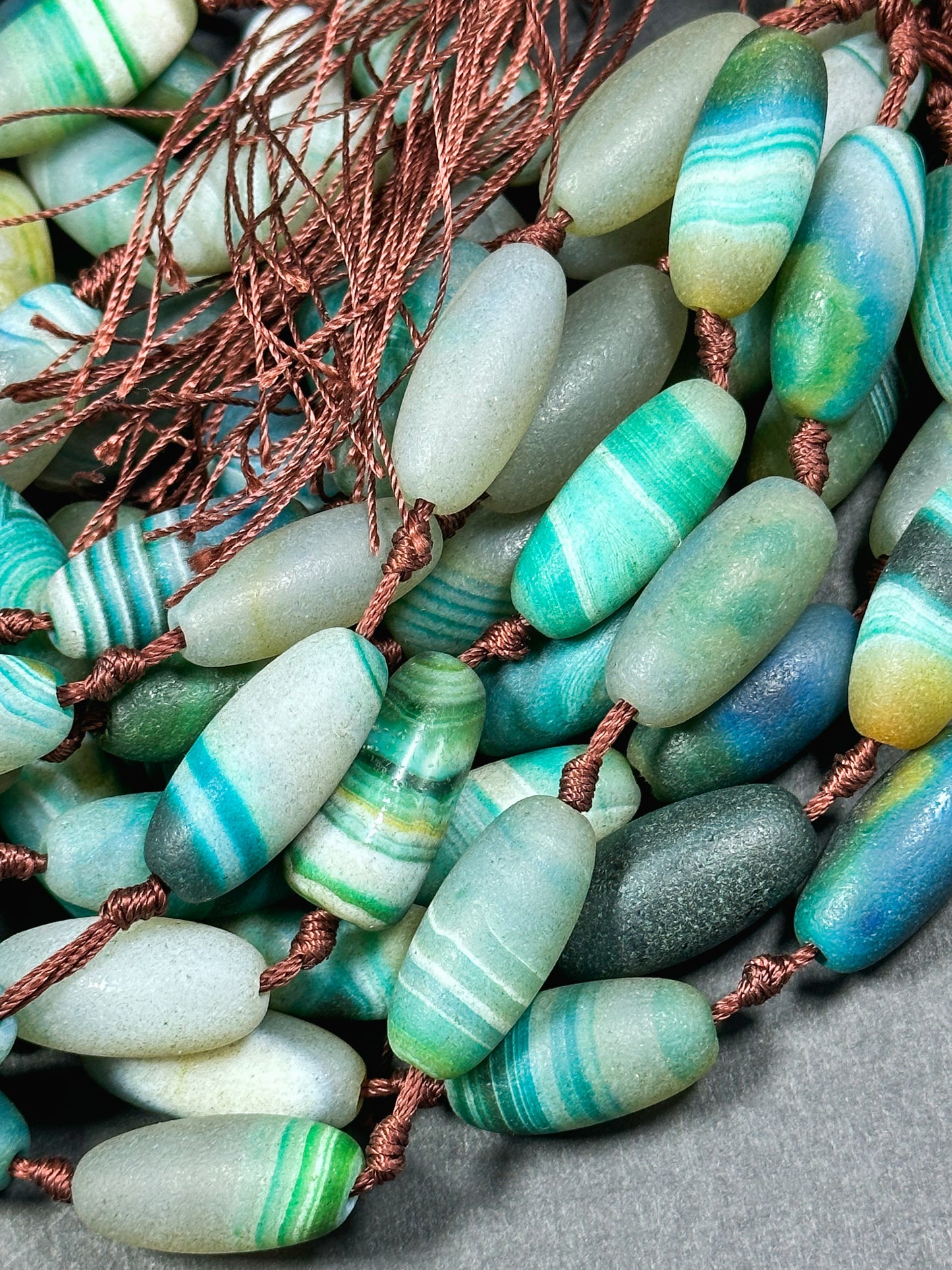 AAA Natural Matte Botswana Agate Gemstone Bead 28x13mm Barrel Shape, Gorgeous Turquoise Green Color Excellent Quality Bead Full Strand 15.5"