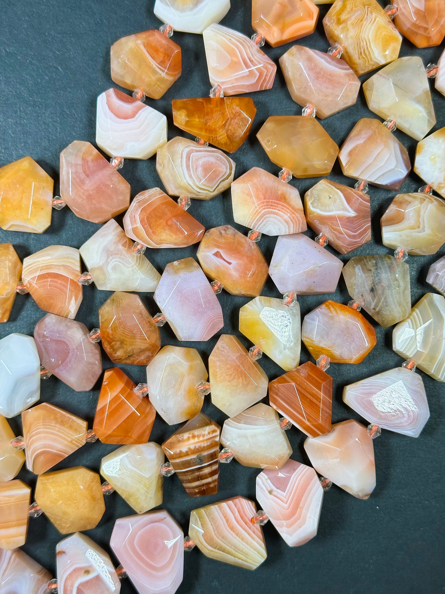 Natural Botswana Agate Gemstone Bead Faceted Nugget Shape, Beautiful Orange White Color Botswana Beads, Excellent Quality Full Strand 15.5"