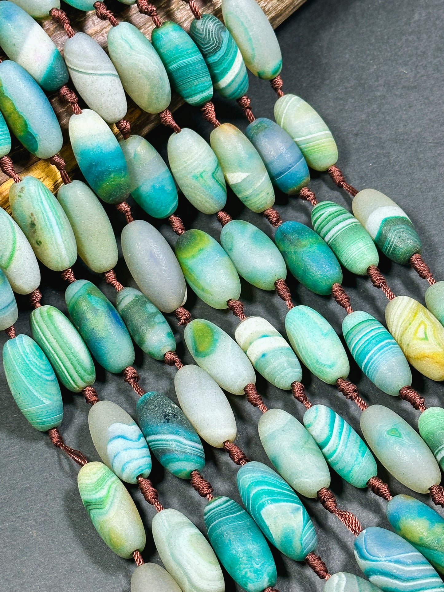 AAA Natural Matte Botswana Agate Gemstone Bead 28x13mm Barrel Shape, Gorgeous Turquoise Green Color Excellent Quality Bead Full Strand 15.5"
