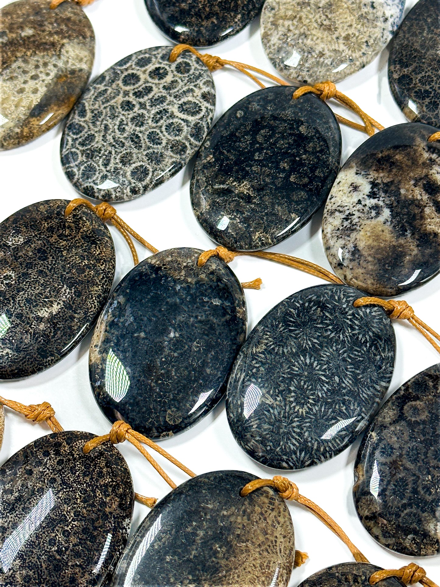 NATURAL Black Fossil Coral Gemstone Pendant 50x35mm Oval Shape Pendant, Beautiful Black Gray Beige Color Fossil Coral Loose Pendant
